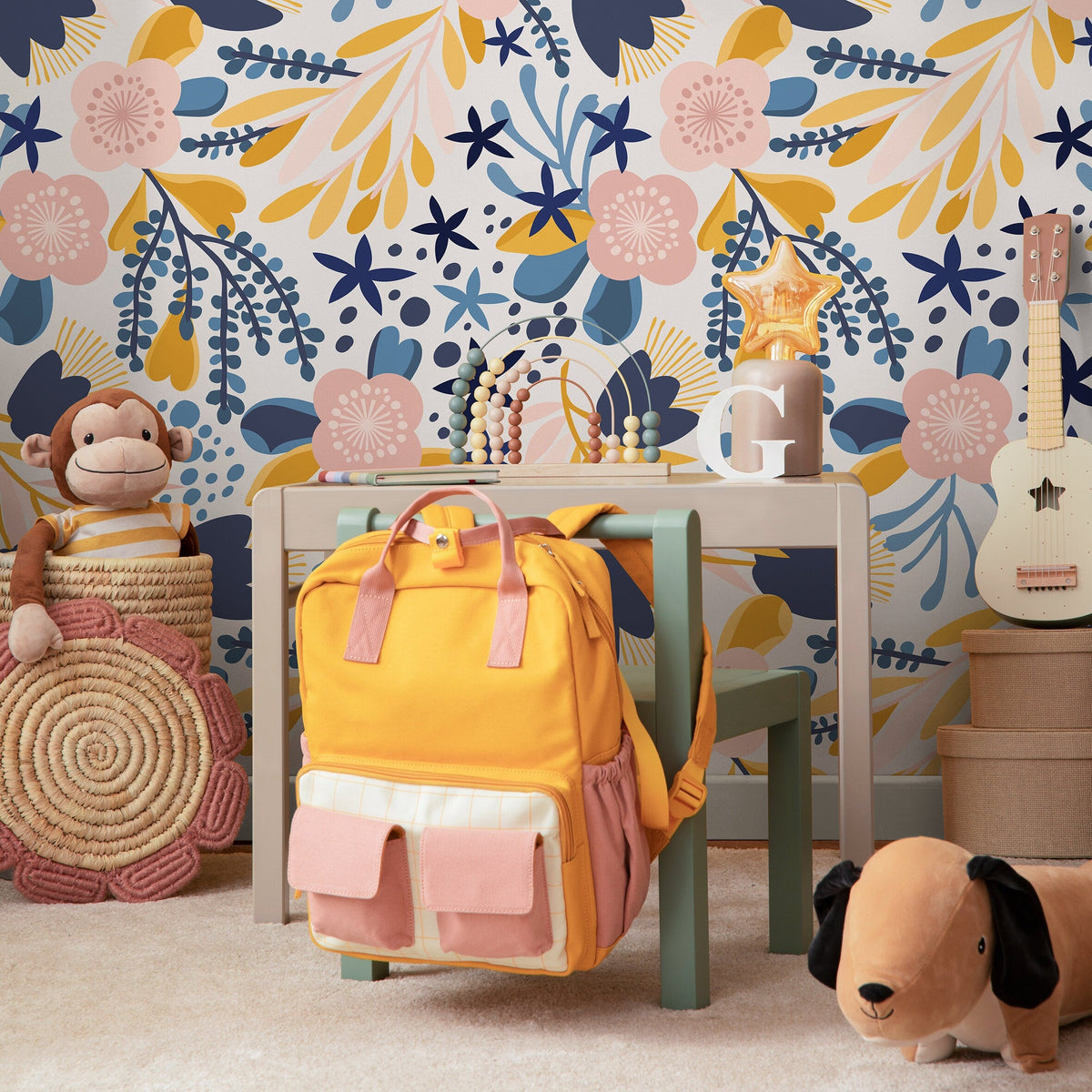 Wallpaper Peel and Stick Wallpaper Removable Wallpaper Home Decor Wall Art Wall Decor Room Decor / Cute Scandinavian Flower Wallpaper - A714