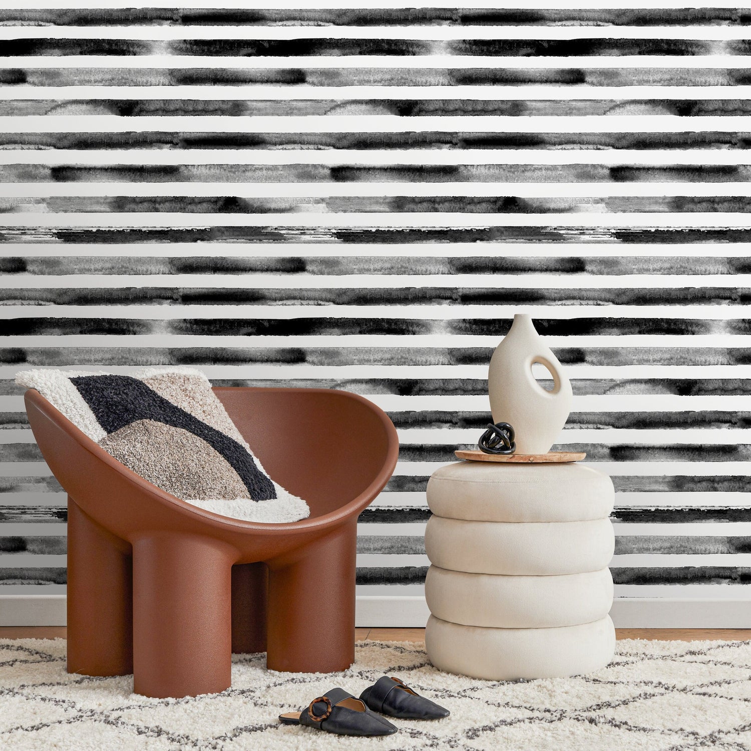 Wallpaper Peel and Stick Wallpaper Removable Wallpaper Home Decor Wall Art Wall Decor Room Decor / Black and White Stripes Wallpaper - A247