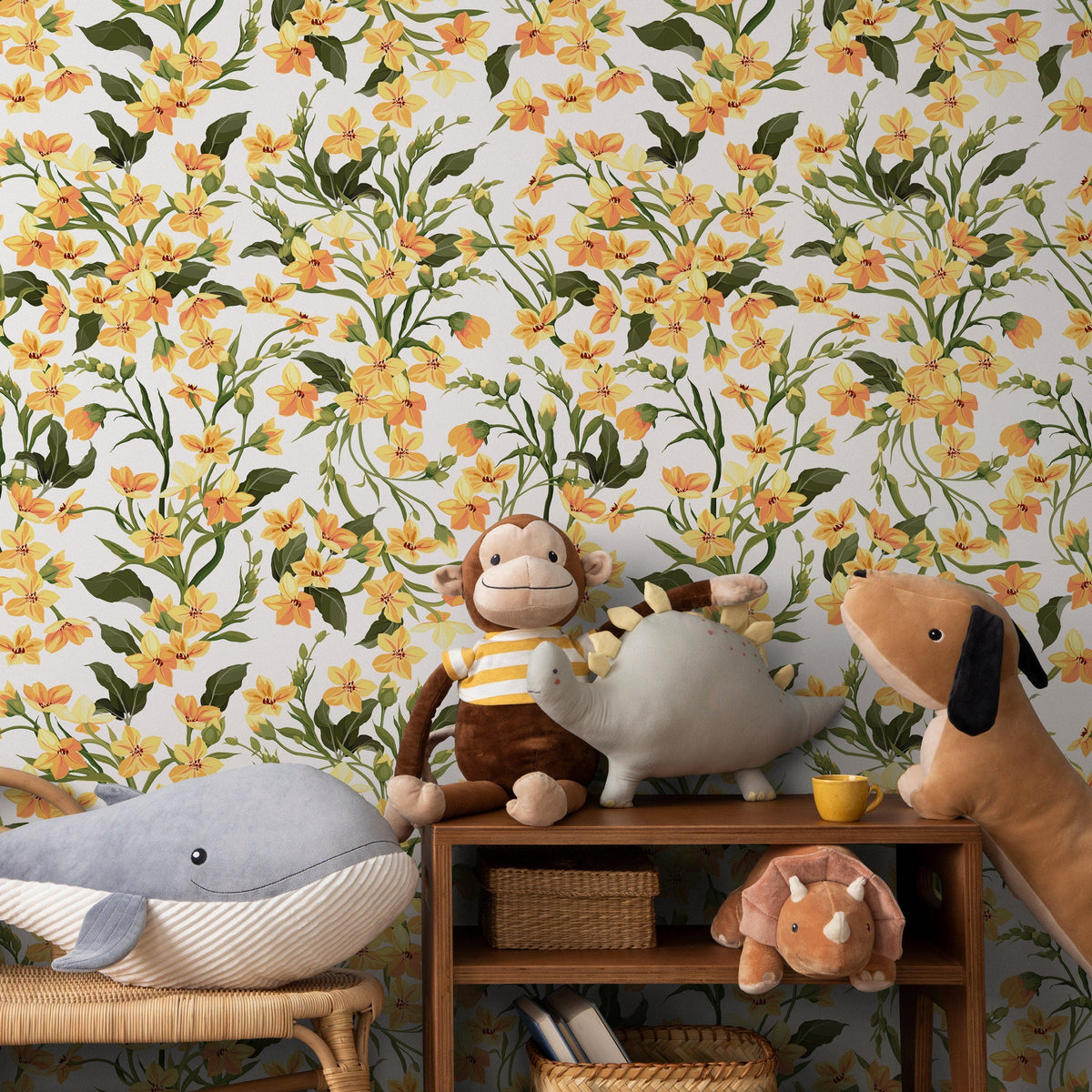 Wallpaper Peel and Stick Wallpaper Removable Wallpaper Home Decor Wall Art Wall Decor Room Decor / Cute Yellow Flowers Wallpaper - A121