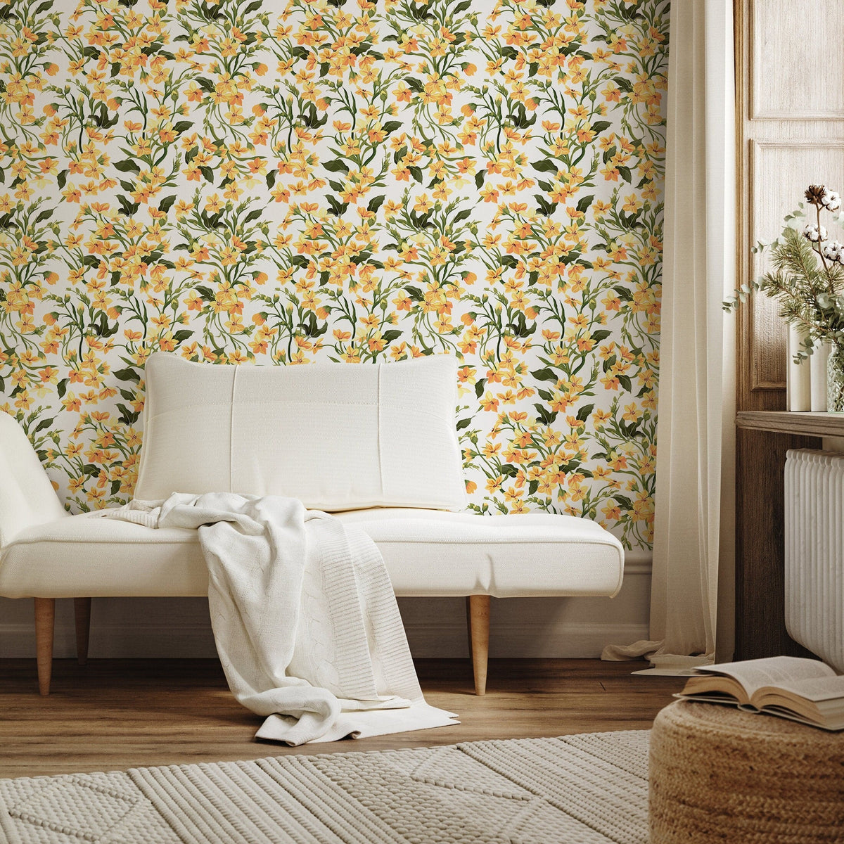 Wallpaper Peel and Stick Wallpaper Removable Wallpaper Home Decor Wall Art Wall Decor Room Decor / Cute Yellow Flowers Wallpaper - A121