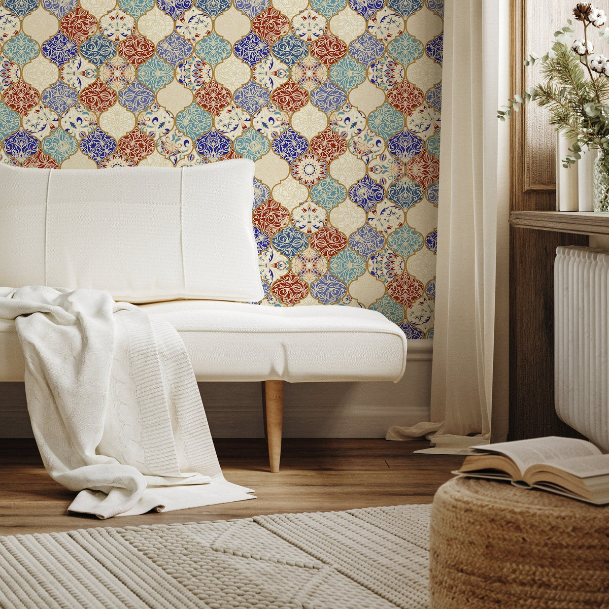 Wallpaper Peel and Stick Wallpaper Removable Wallpaper Home Decor Wall Art Wall Decor Room Decor / Colorful Marrakech Tile Wallpaper - A139