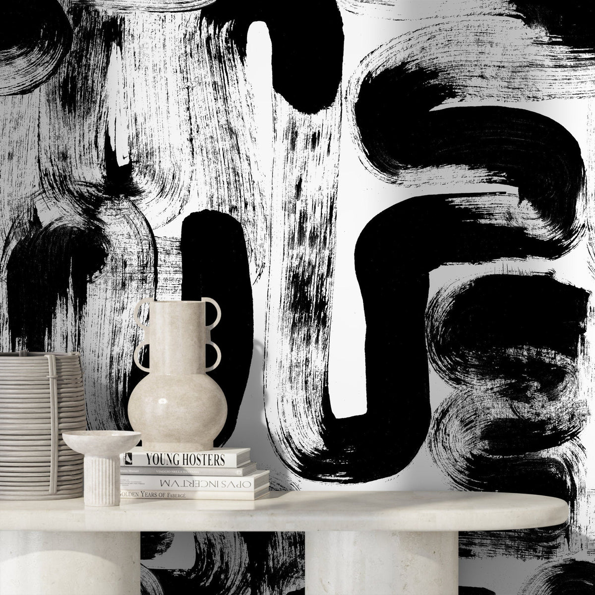 Wallpaper Peel and Stick Wallpaper Removable Wallpaper Home Decor Wall Art Wall Decor Room Decor / Black and White Brush Wallpaper - X175