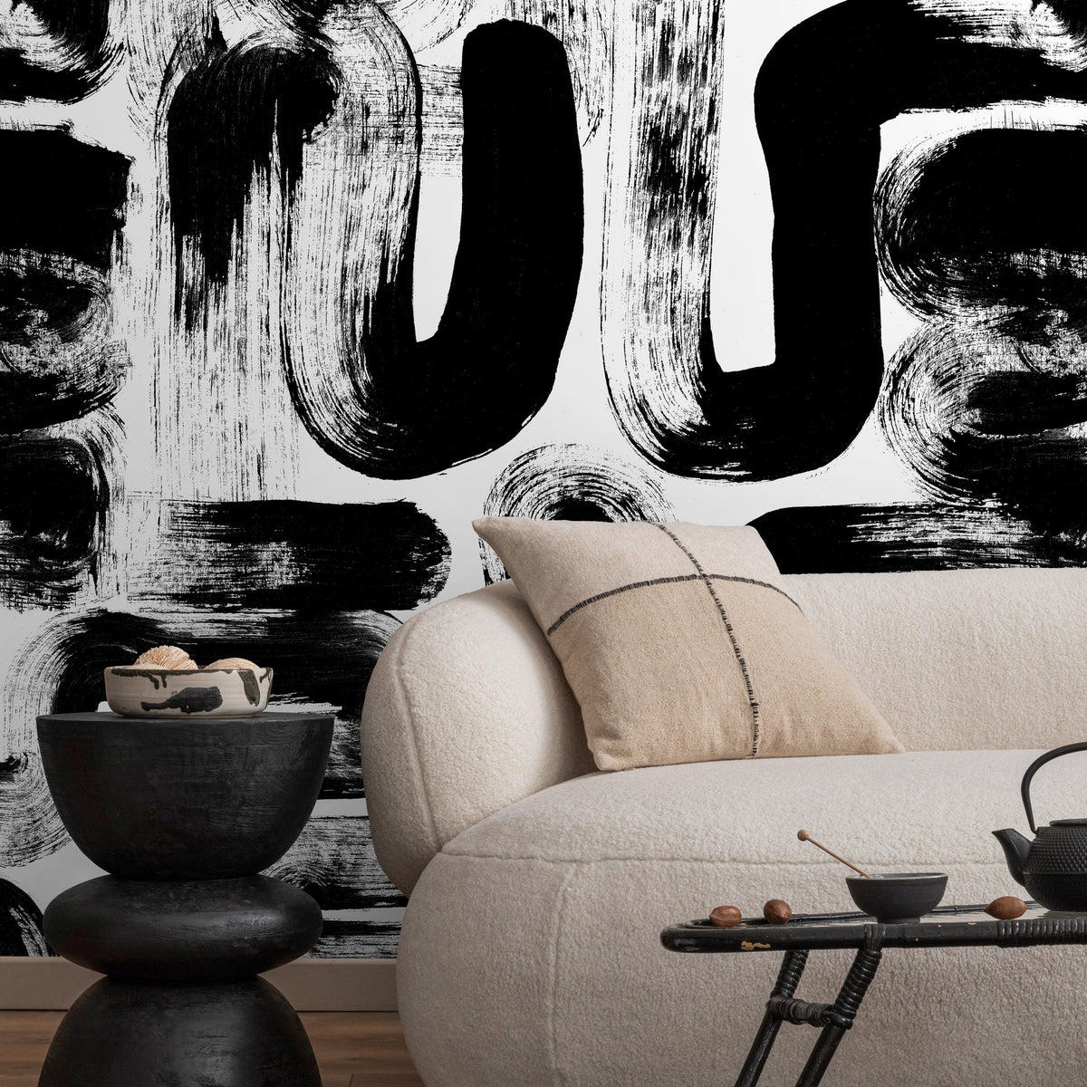 Wallpaper Peel and Stick Wallpaper Removable Wallpaper Home Decor Wall Art Wall Decor Room Decor / Black and White Brush Wallpaper - X175