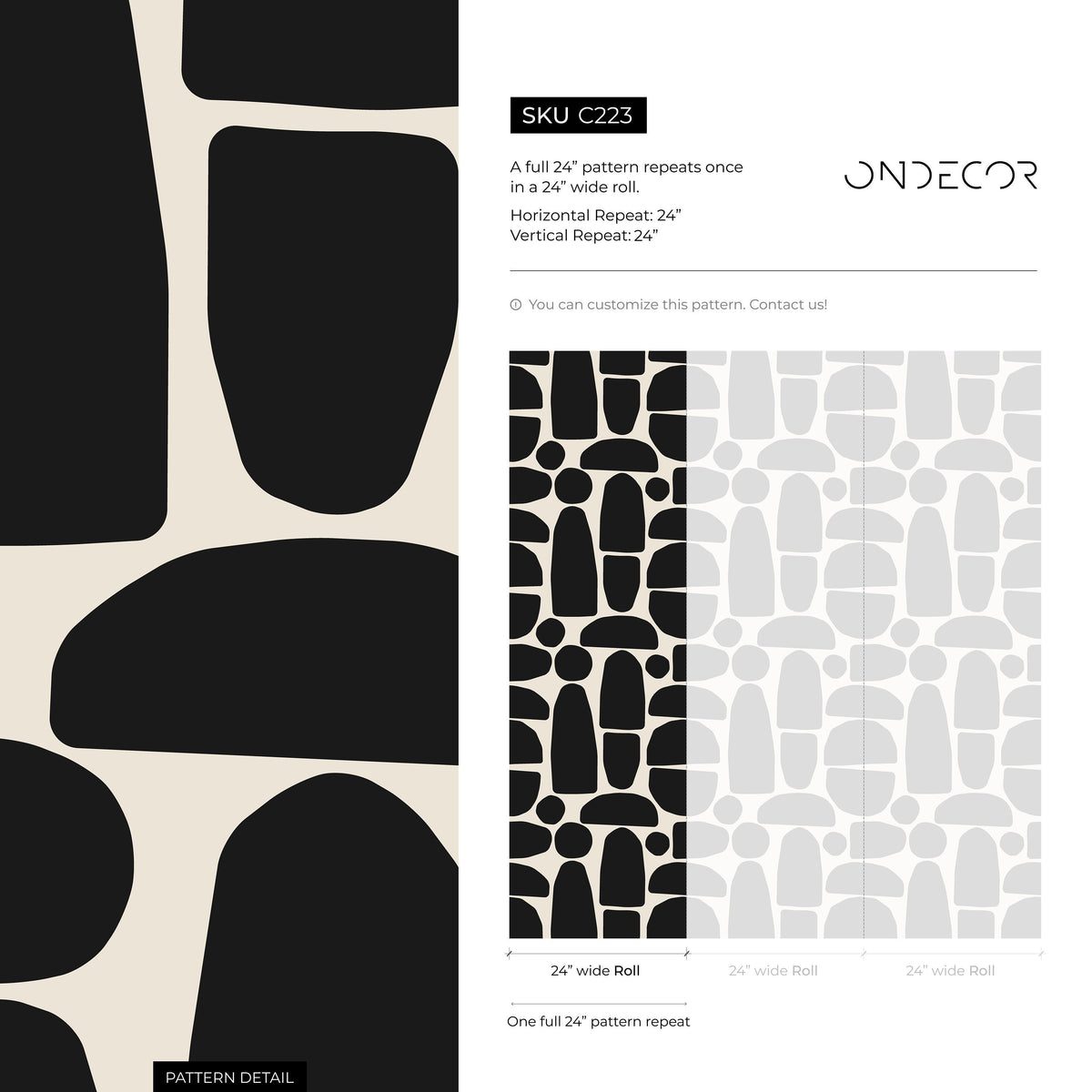 Black and Beige Abstract Wallpaper Peel and Stick and Traditional Wallpaper - C223