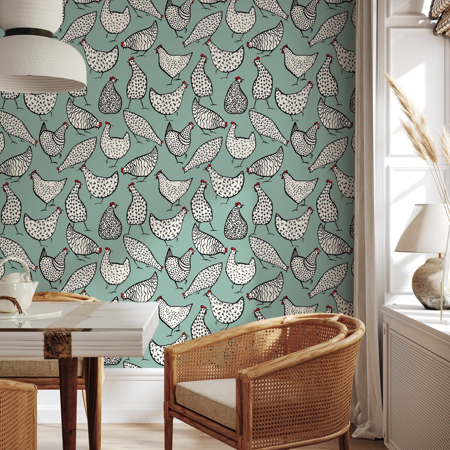 Wall Decor Wallpaper Peel and Stick Wallpaper Removable Wallpaper Home Decor Wall Art Room Decor / Hen Animal Trendy Wallpaper - B330