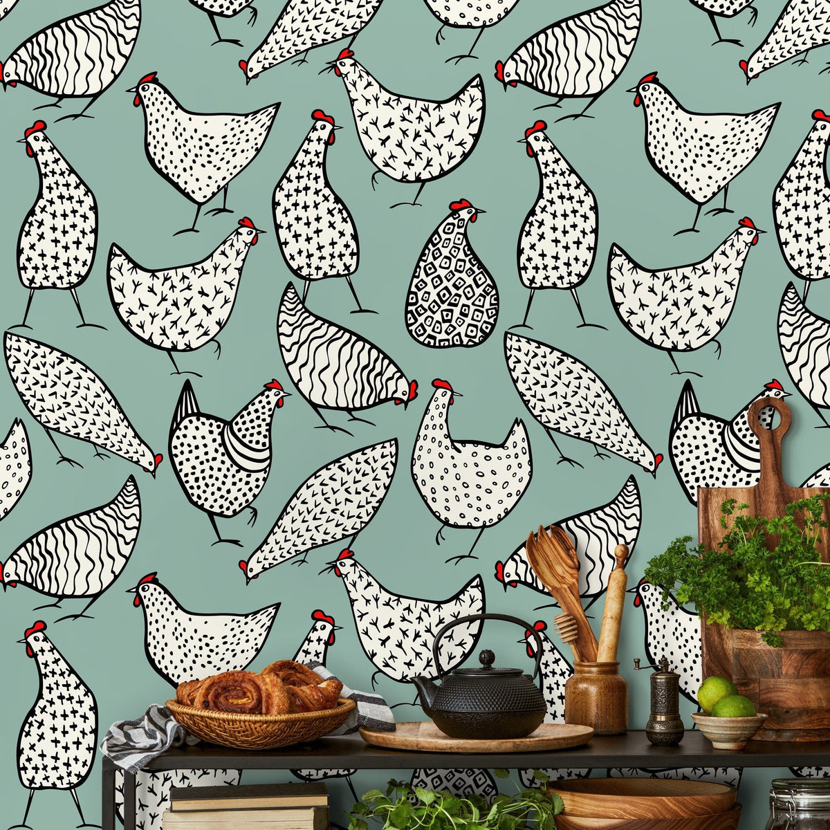 Wall Decor Wallpaper Peel and Stick Wallpaper Removable Wallpaper Home Decor Wall Art Room Decor / Hen Animal Trendy Wallpaper - B330