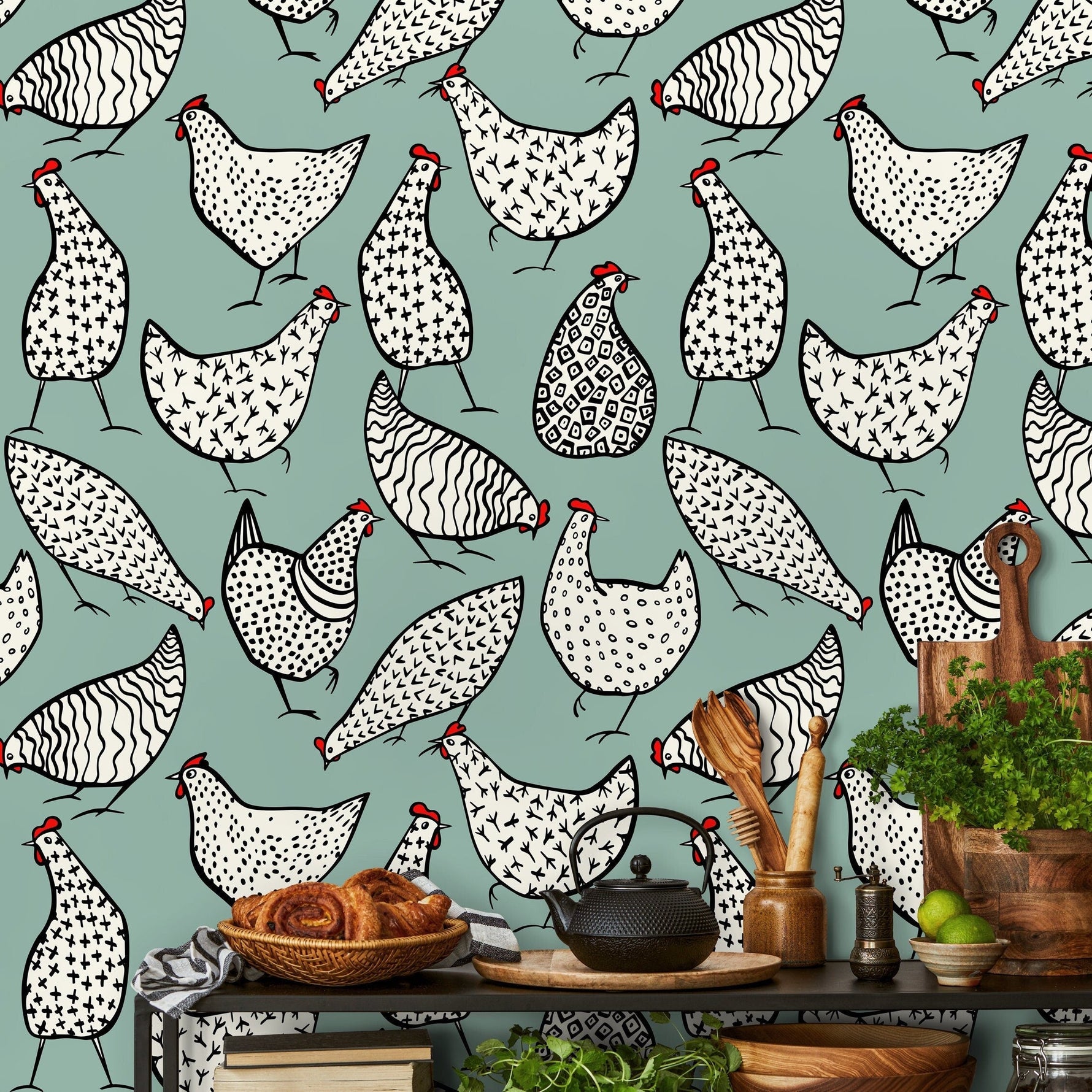 Wall Decor Wallpaper Peel and Stick Wallpaper Removable Wallpaper Home Decor Wall Art Room Decor / Hen Animal Trendy Wallpaper - B330