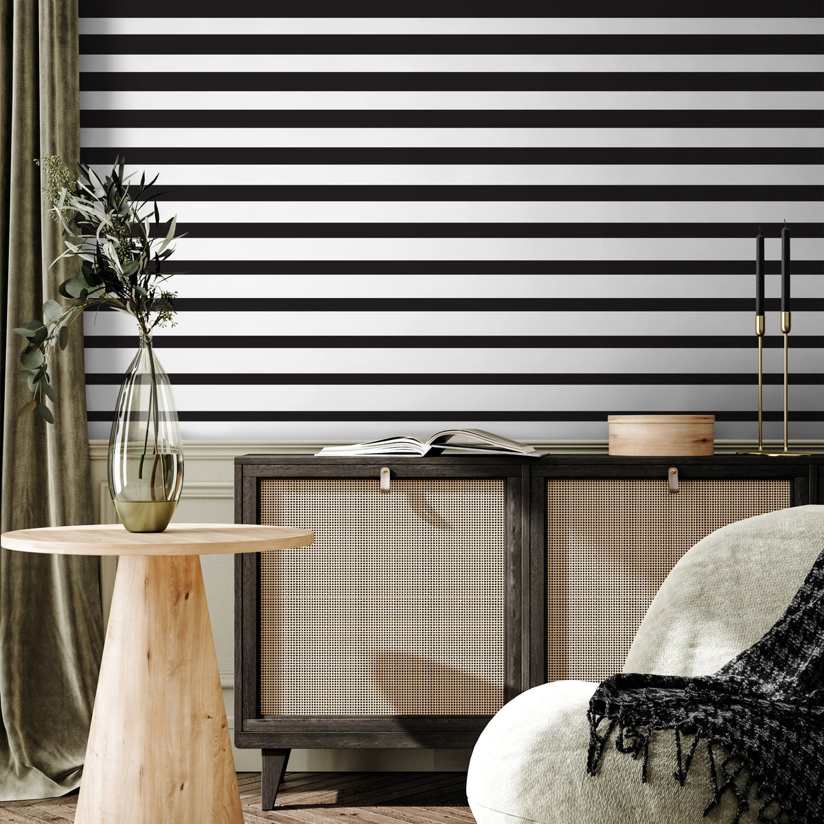 Removable Wallpaper Peel and Stick Wallpaper Wall Paper Wall Mural - Black and White Stripes - B112