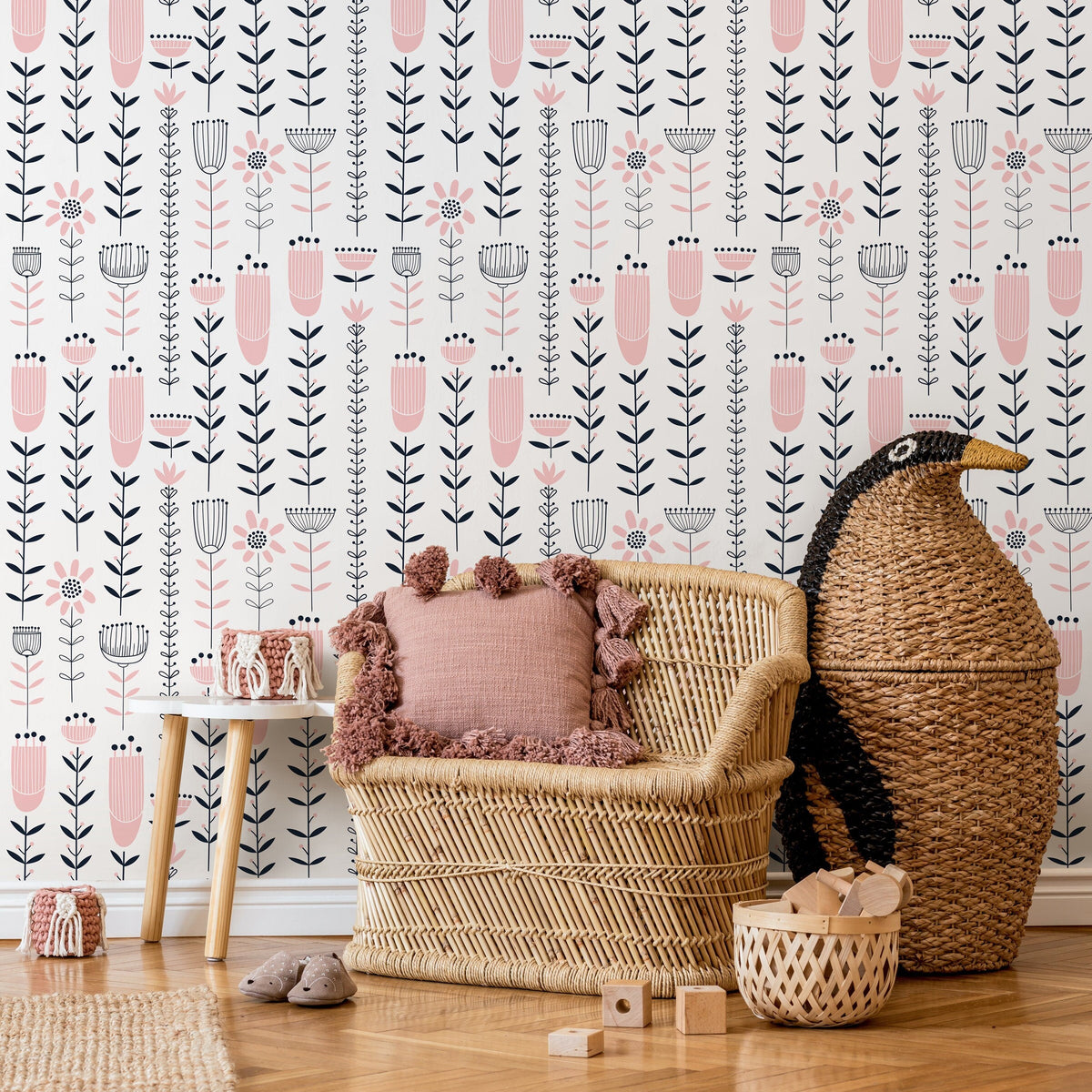 Removable Wallpaper Peel and Stick Wallpaper Wall Paper - Flat Flowers Wallpaper - B273