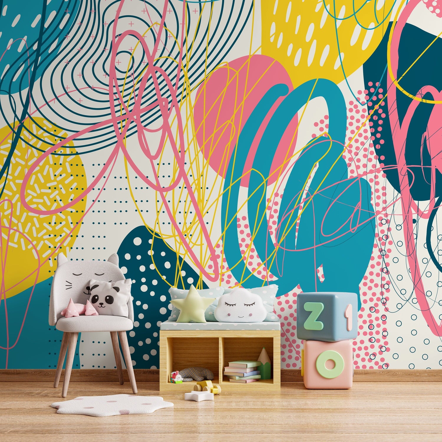 Colorful Mural Abstract Wallpaper Contemporary Art Wallpaper Peel and Stick and Traditional Wallpaper - D994