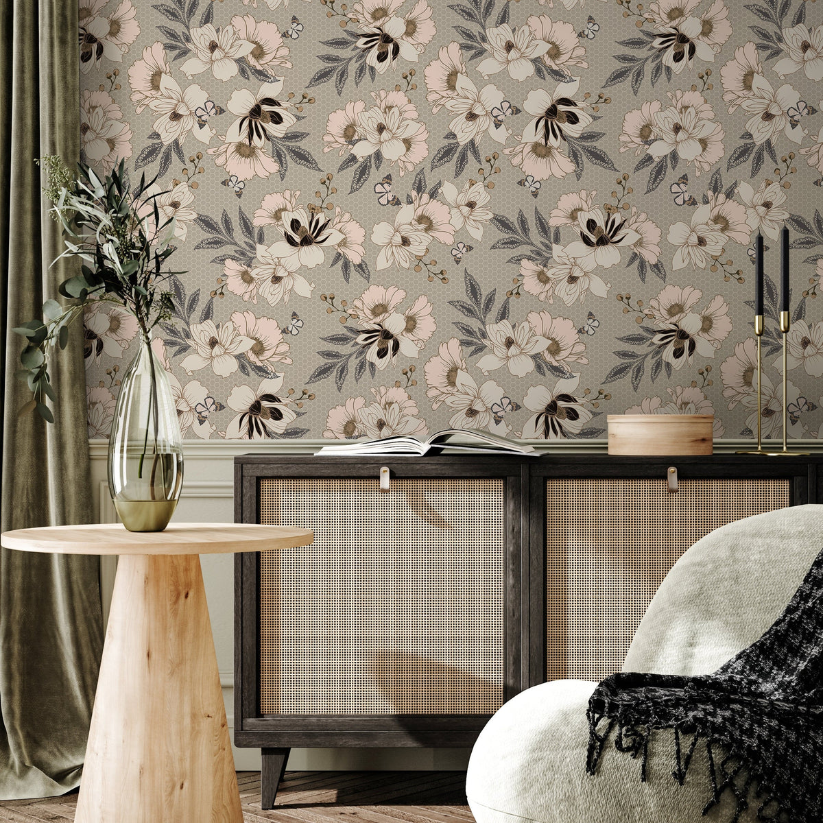 Wallpaper Peel and Stick Wallpaper Removable Wallpaper Home Decor Wall Art Wall Decor Room Decor / Vintage Floral Wallpaper - B300