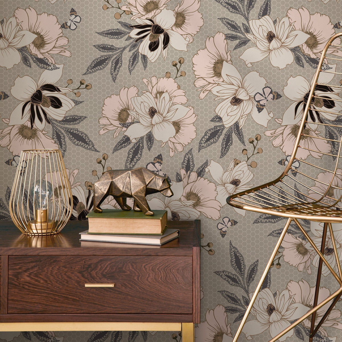 Wallpaper Peel and Stick Wallpaper Removable Wallpaper Home Decor Wall Art Wall Decor Room Decor / Vintage Floral Wallpaper - B300