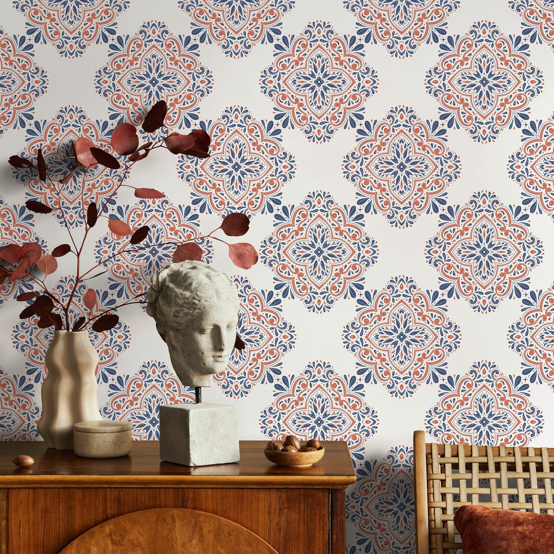 Contemporary Flowers Tile Wallpaper - Removable Wallpaper Peel and Stick Wallpaper Wall Paper - B335