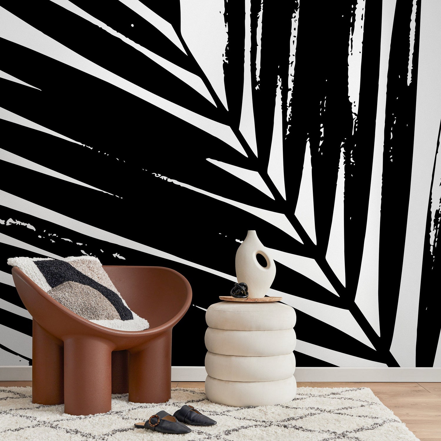 Black and White Leaves Wallpaper - Removable Wallpaper Peel and Stick Wallpaper Wall Paper - B354