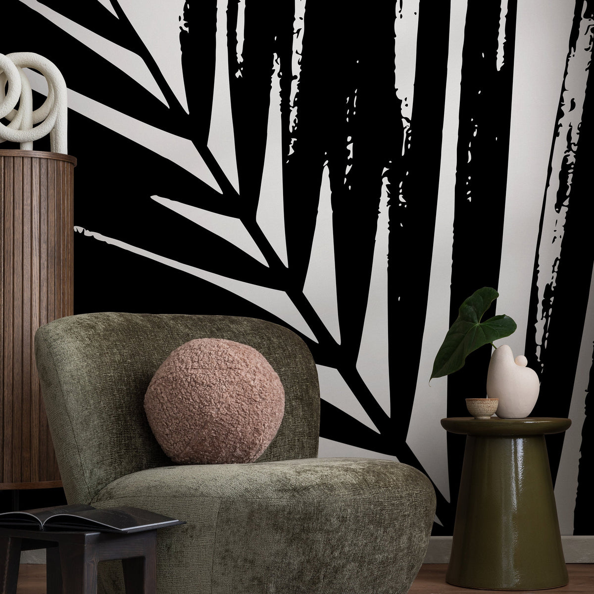 Black and White Leaves Wallpaper - Removable Wallpaper Peel and Stick Wallpaper Wall Paper - B354