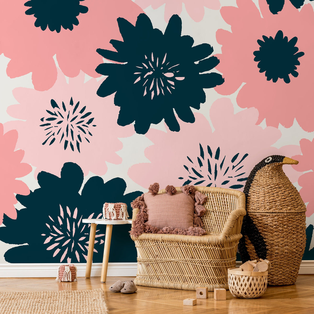 Flat Flowers Wallpaper - Removable Wallpaper Peel and Stick Wallpaper Wall Paper - B374