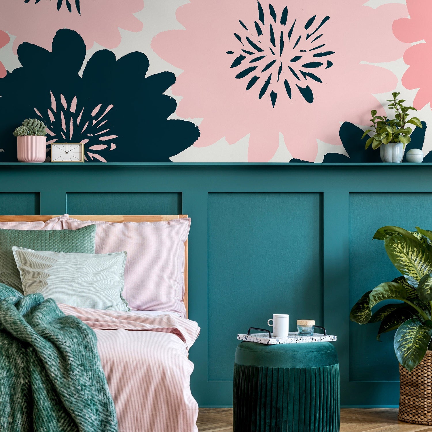 Flat Flowers Wallpaper - Removable Wallpaper Peel and Stick Wallpaper Wall Paper - B374