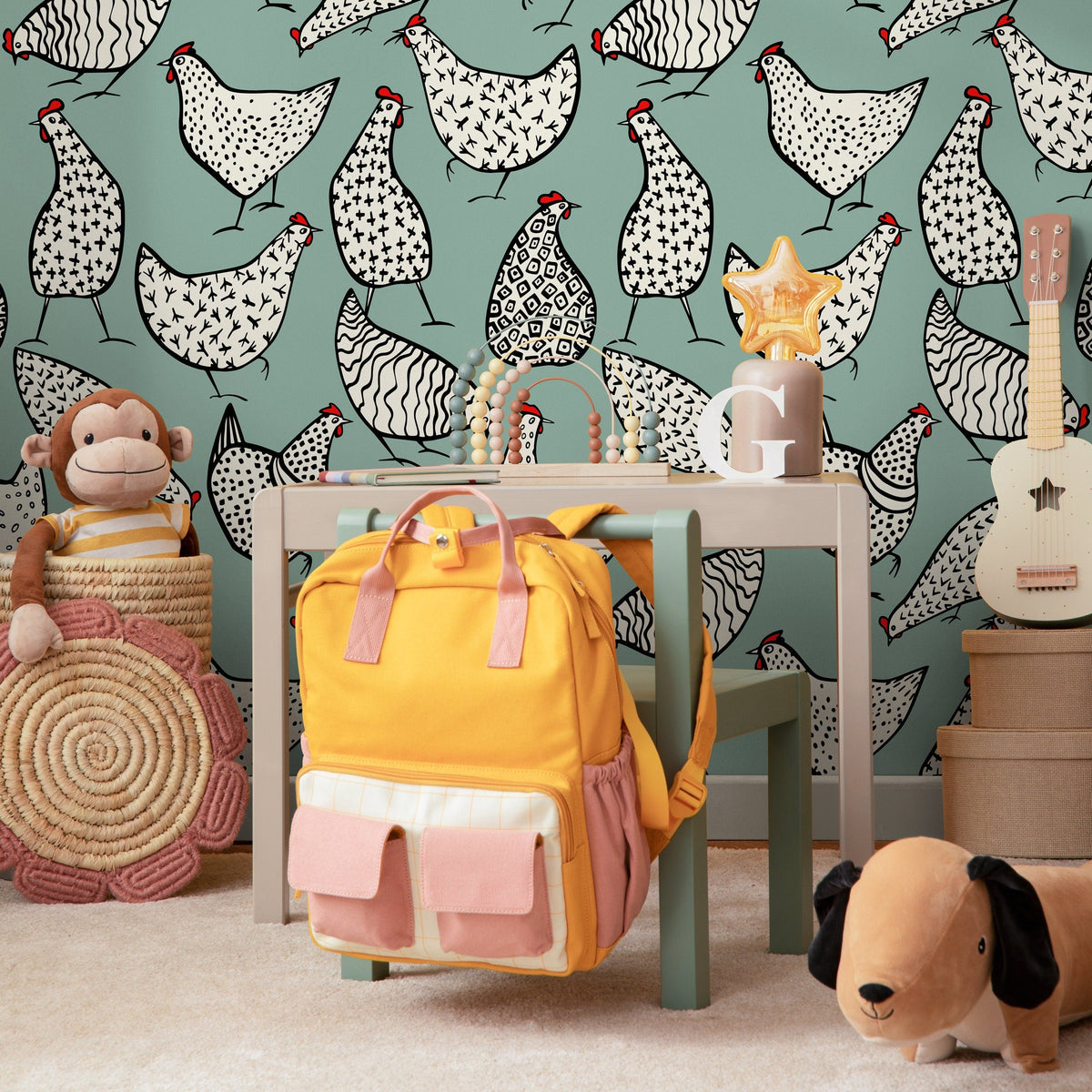 Wall Decor Wallpaper Peel and Stick Wallpaper Removable Wallpaper Home Decor Wall Art Room Decor / Hen Animal Trendy Wallpaper - B330