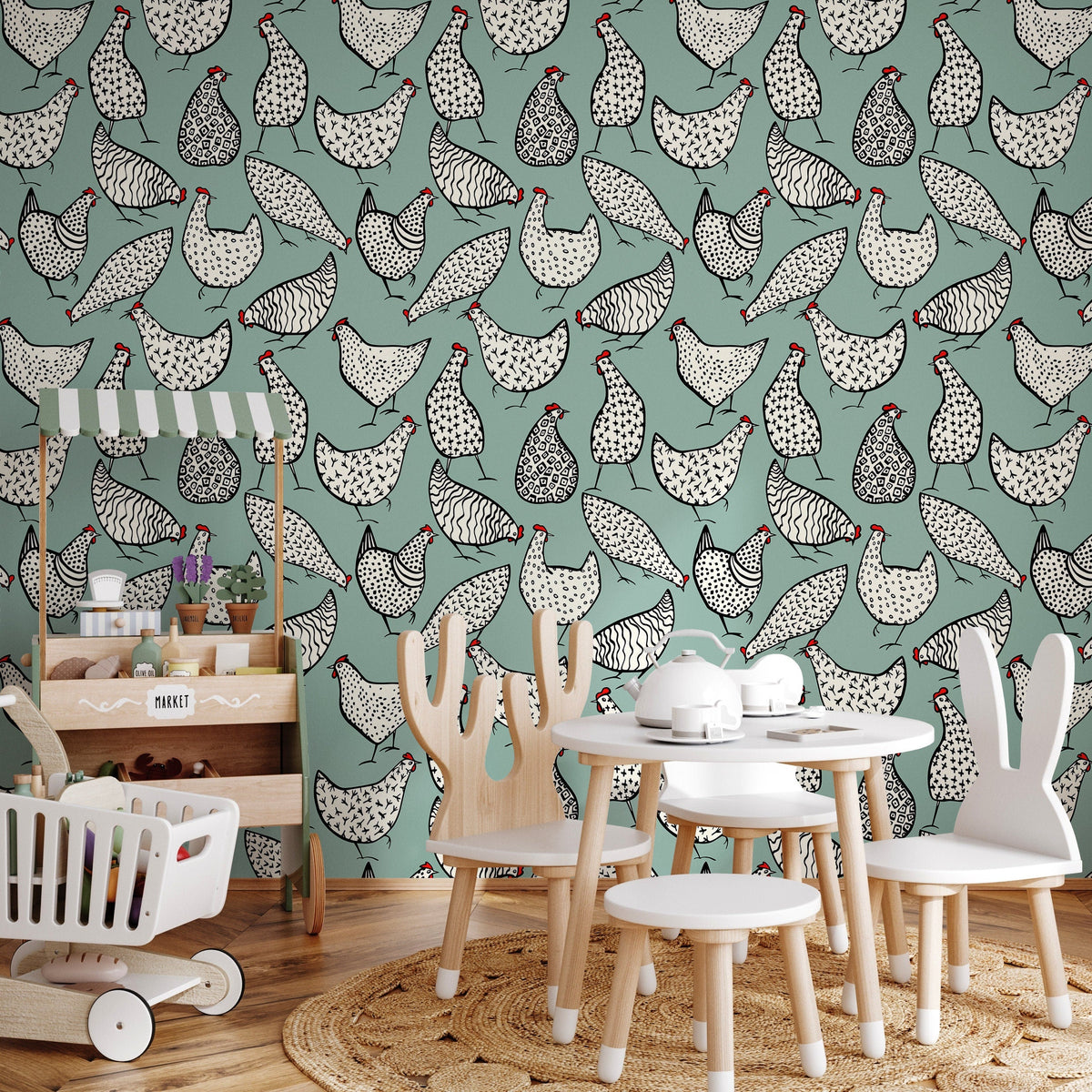 Wall Decor Wallpaper Peel and Stick Wallpaper Removable Wallpaper Home Decor Wall Art Room Decor / Hen Animal Trendy Wallpaper - B330