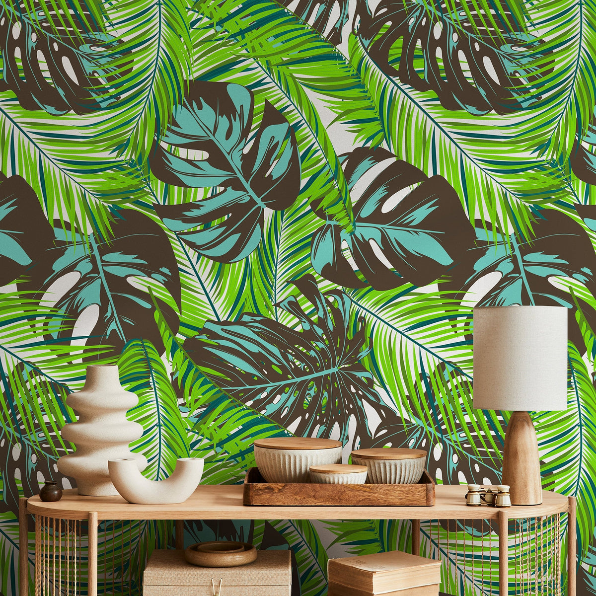 Wallpaper Peel and Stick Wallpaper Removable Wallpaper Home Decor Wall Art Wall Decor Room Decor / Tropical Monstera Leaf Wallpaper - B138