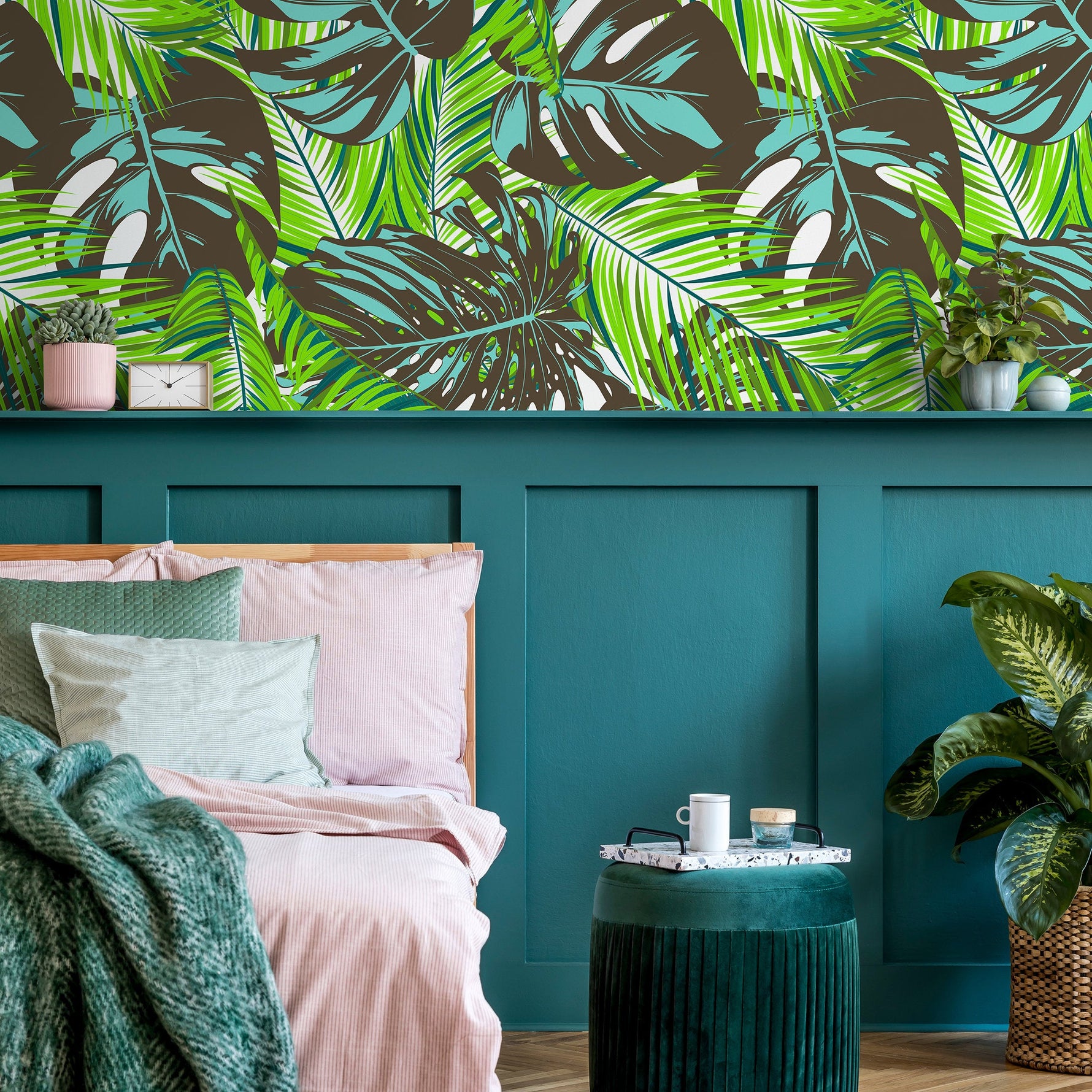 Wallpaper Peel and Stick Wallpaper Removable Wallpaper Home Decor Wall Art Wall Decor Room Decor / Tropical Monstera Leaf Wallpaper - B138