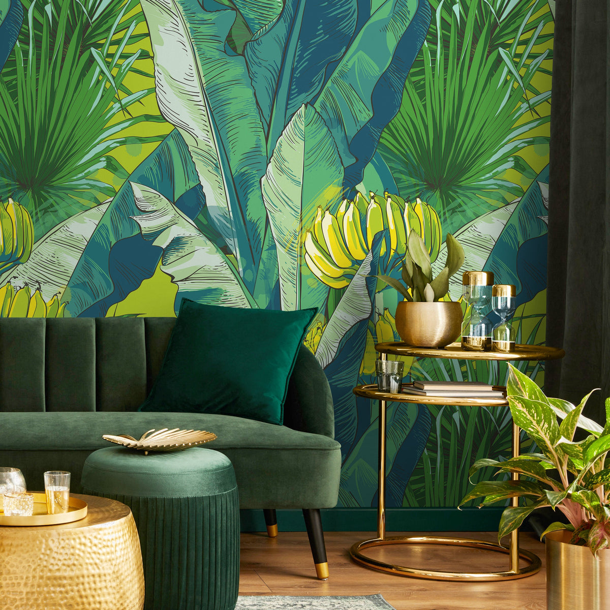 Wallpaper Removable Wallpaper Peel and Stick Wallpaper Wall Decor Home Decor Wall Art Room Decor / Jungle Banana Leaf Wallpaper - B171