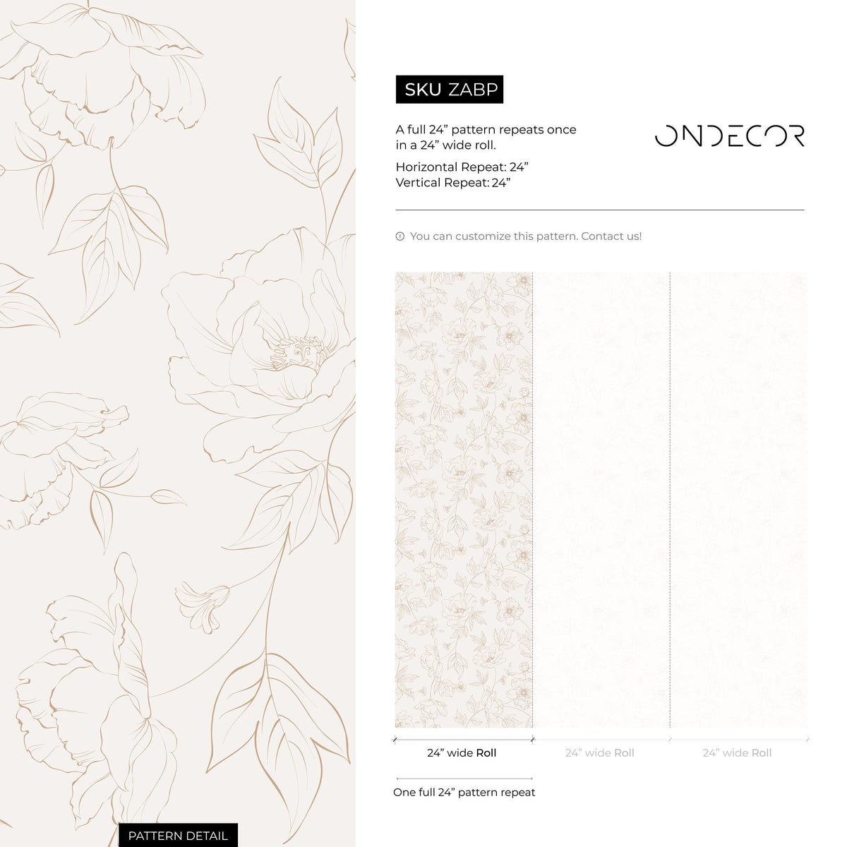 Beige Boho Minimalist Peony Wallpaper Peel and Stick Removable Repositionable Geometric Minimalistic Abstract - ZABP