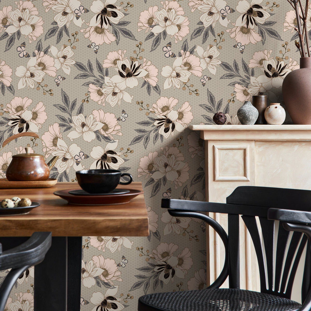 Wallpaper Peel and Stick Wallpaper Removable Wallpaper Home Decor Wall Art Wall Decor Room Decor / Vintage Floral Wallpaper - B300