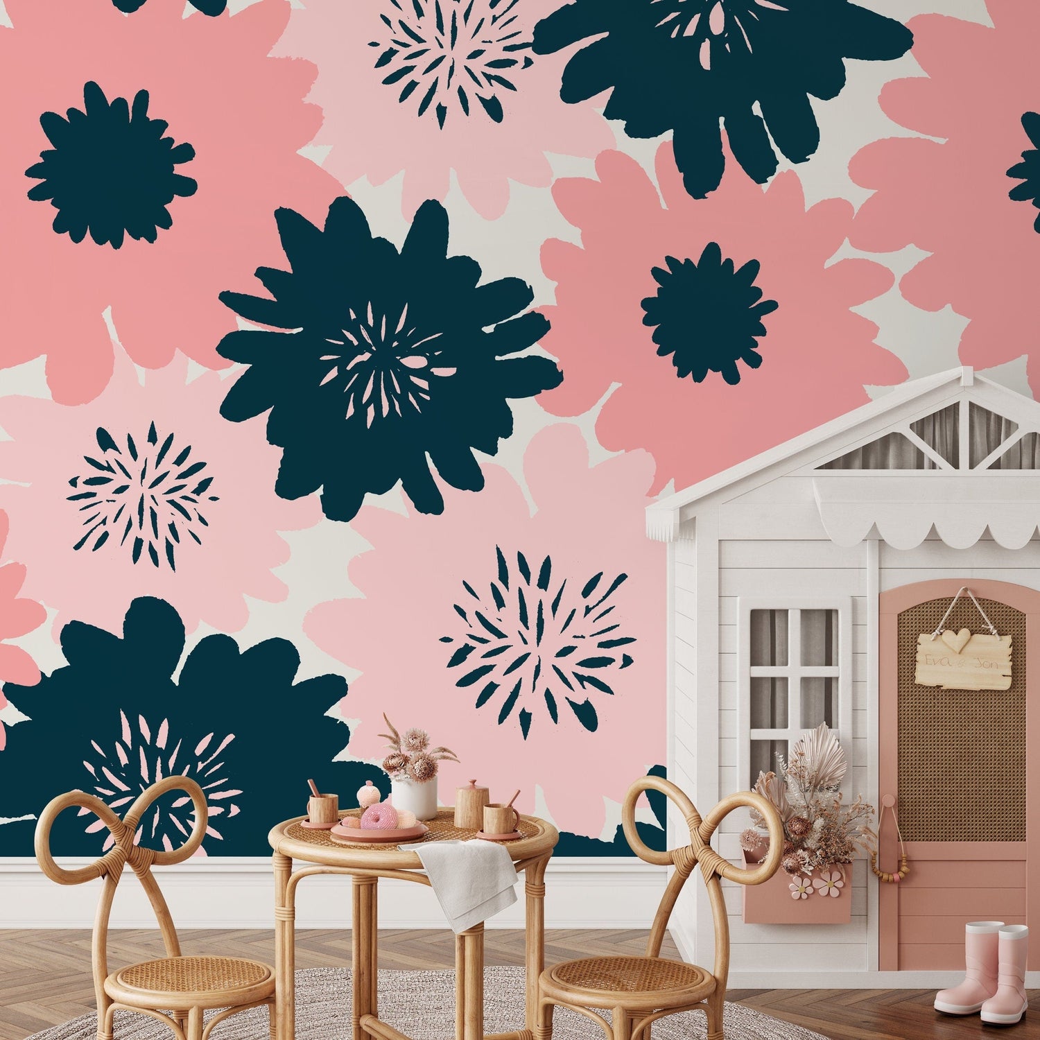 Flat Flowers Wallpaper - Removable Wallpaper Peel and Stick Wallpaper Wall Paper - B374
