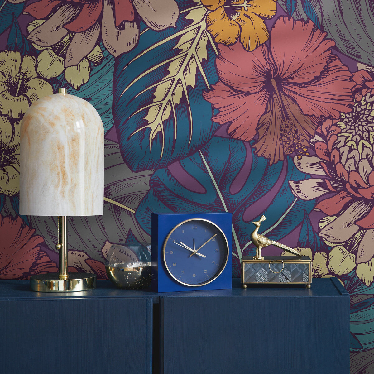 Wallpaper Peel and Stick Wallpaper Removable Wallpaper Home Decor Wall Art Wall Decor Room Decor/ Tropical Leaves and Flower Wallpaper -B395