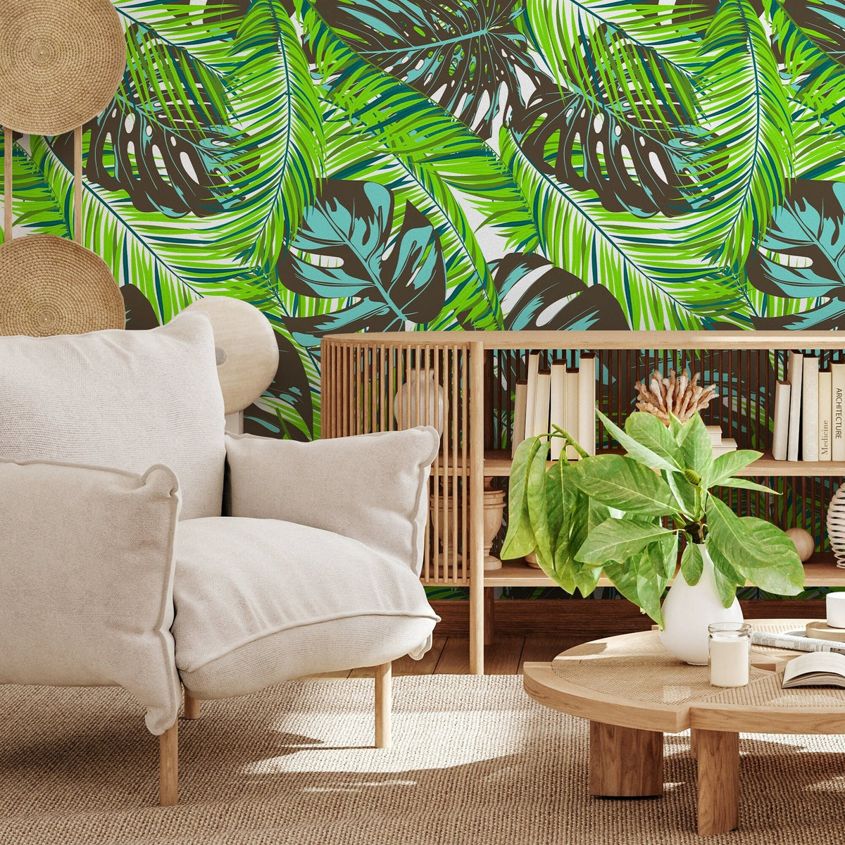 Wallpaper Peel and Stick Wallpaper Removable Wallpaper Home Decor Wall Art Wall Decor Room Decor / Tropical Monstera Leaf Wallpaper - B138
