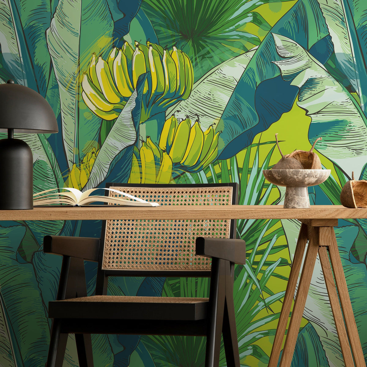 Wallpaper Removable Wallpaper Peel and Stick Wallpaper Wall Decor Home Decor Wall Art Room Decor / Jungle Banana Leaf Wallpaper - B171