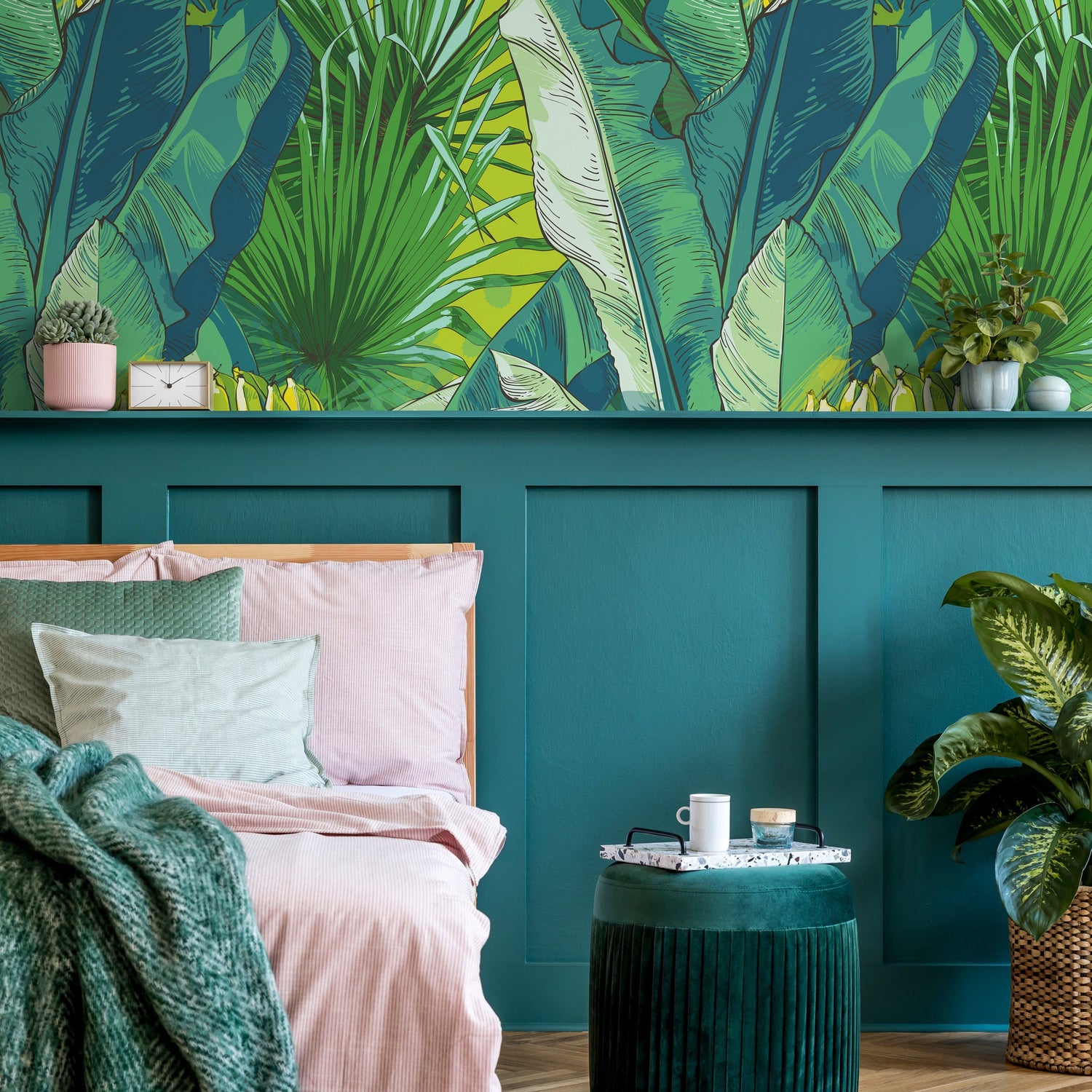 Wallpaper Removable Wallpaper Peel and Stick Wallpaper Wall Decor Home Decor Wall Art Room Decor / Jungle Banana Leaf Wallpaper - B171