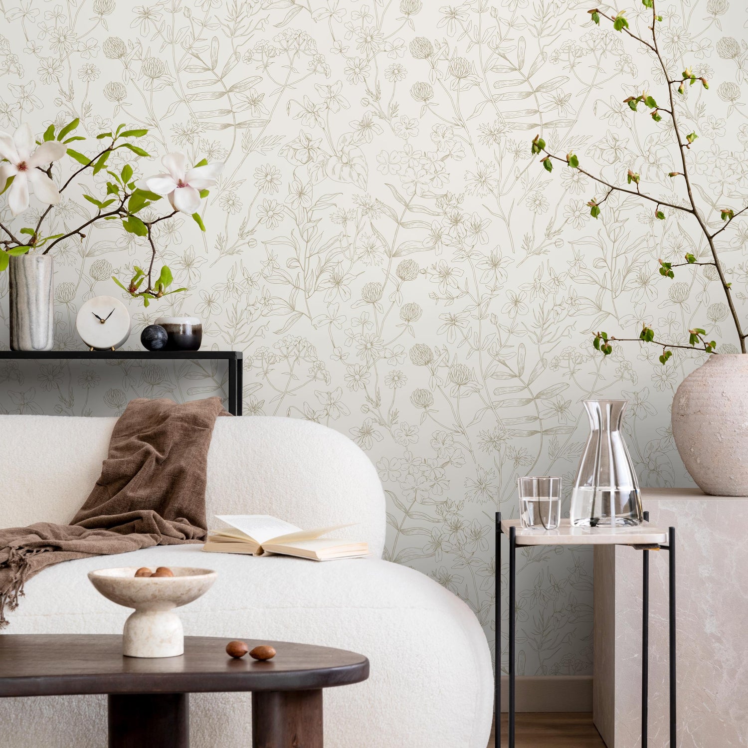 French Country Wallpaper Vintage Botanical Foliage Wallpaper Bedroom Wildflower Peel and Stick Wallpaper Victorian Neutral Wallpaper - E011