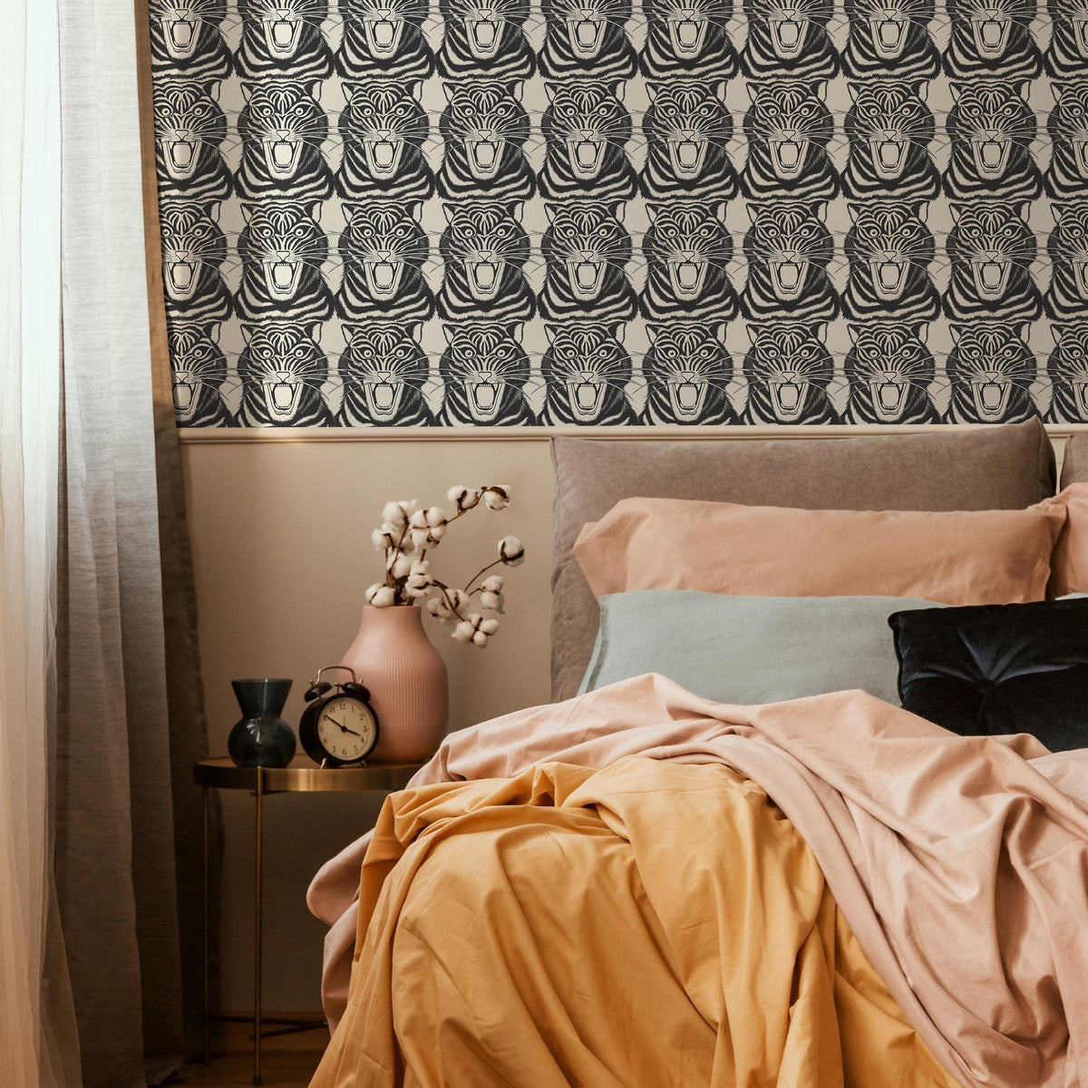 Tiger Head Wallpaper, Peel and Stick Wall Decor, Vintage Self-Adhesive Tiger Face Wallpaper, Temporary or Permanent for Home Decor - E070