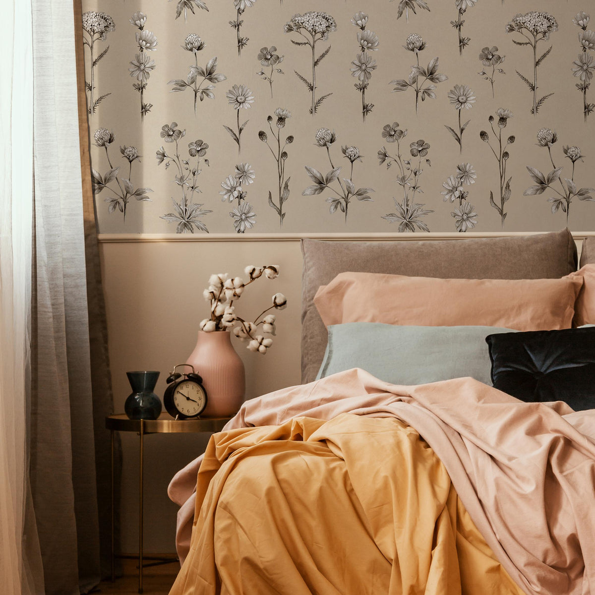 French Country Wallpaper Vintage Botanical Foliage Wallpaper For Bedroom Wildflower Peel and Stick Wallpaper Victorian Wallpaper - E009