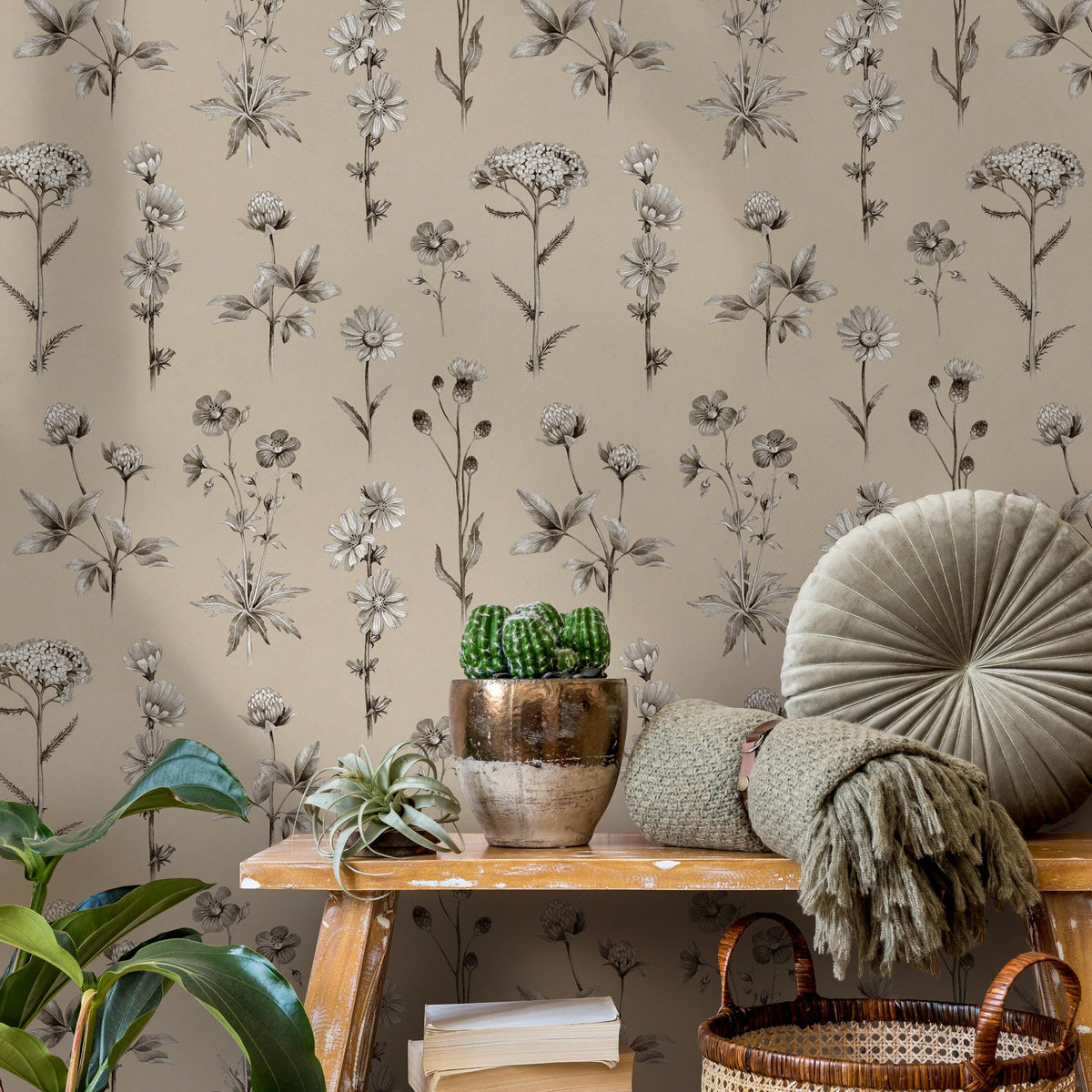 French Country Wallpaper Vintage Botanical Foliage Wallpaper For Bedroom Wildflower Peel and Stick Wallpaper Victorian Wallpaper - E009