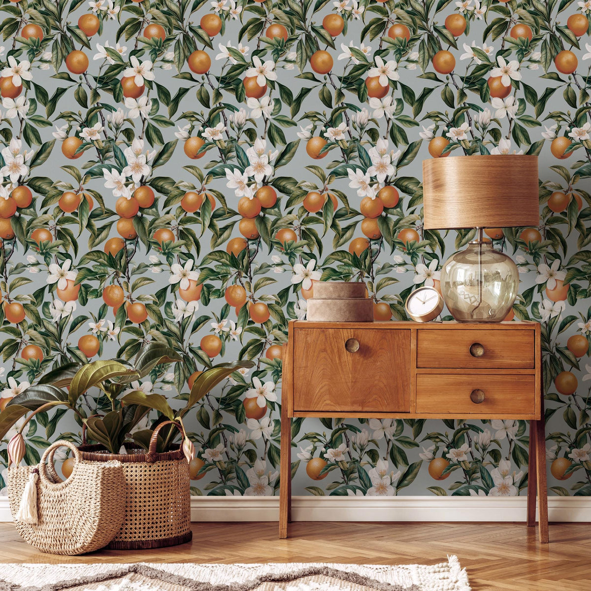 Orange tree wallpaper, Oranges, Fruit wallpaper, Orange blossom wall mural - E098 A