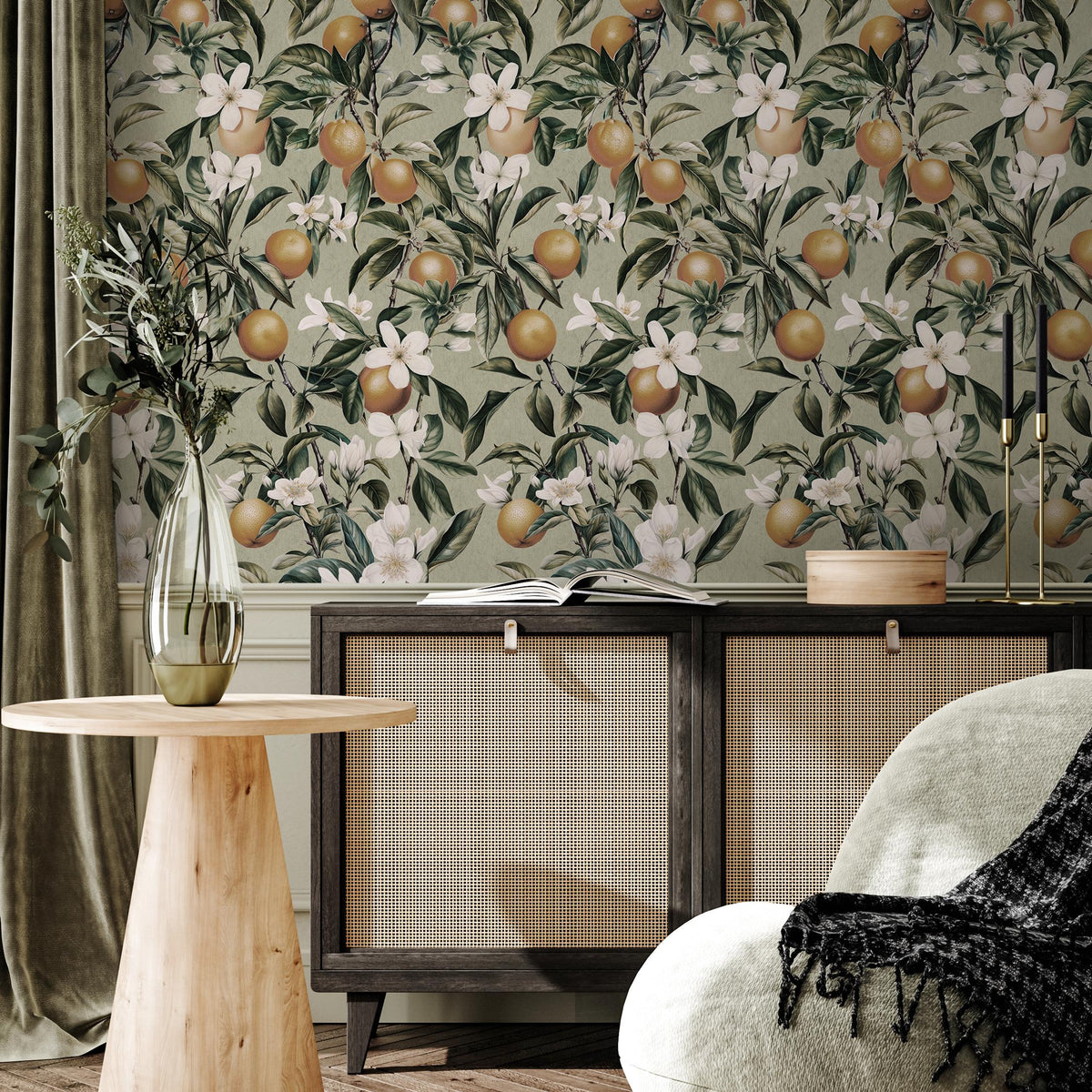 Orange tree wallpaper, Oranges, Fruit wallpaper, Orange blossom wall mural - E106 B