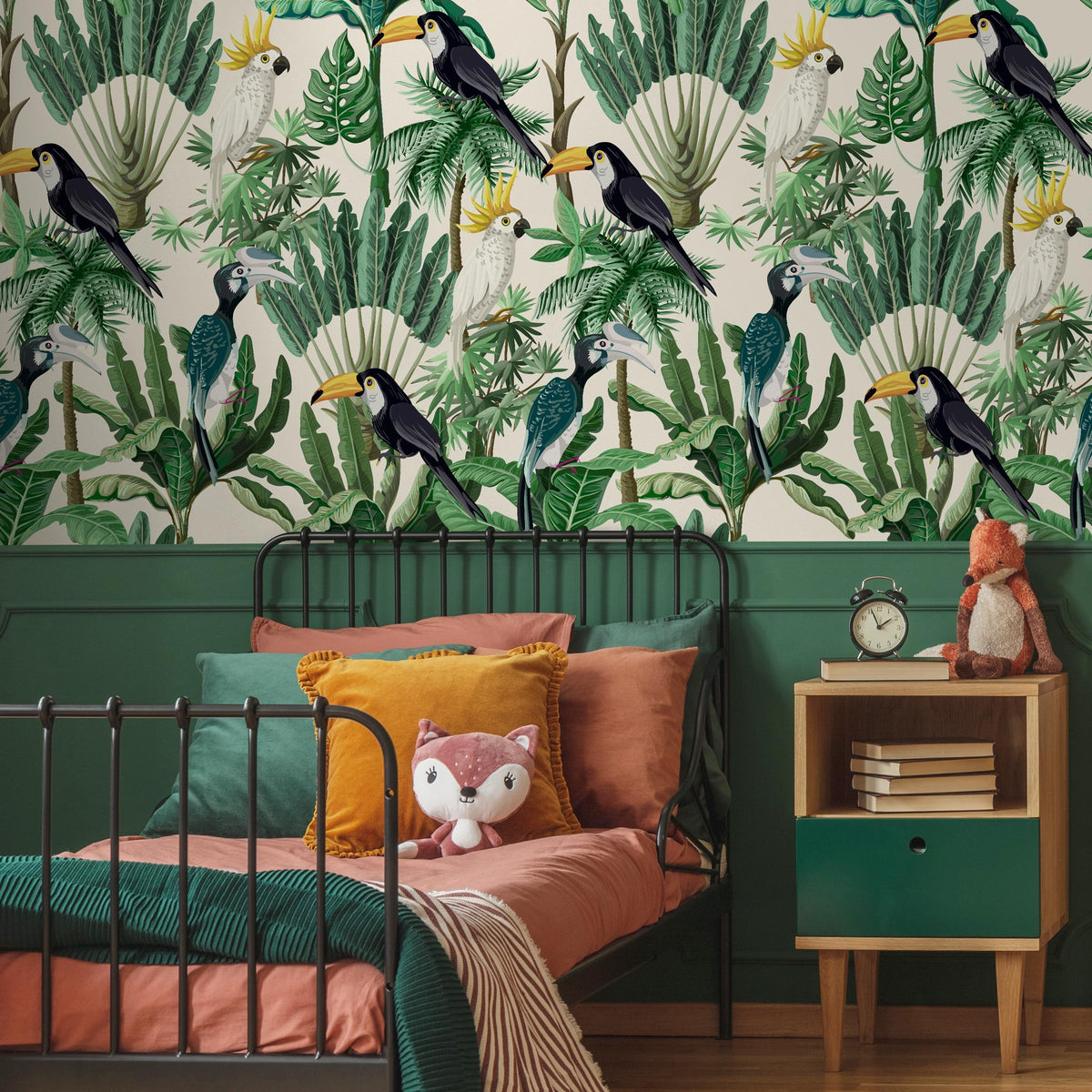 Exotic birds and plants wallpaper vintage style exotic vinyl for vegetation leaves - E003