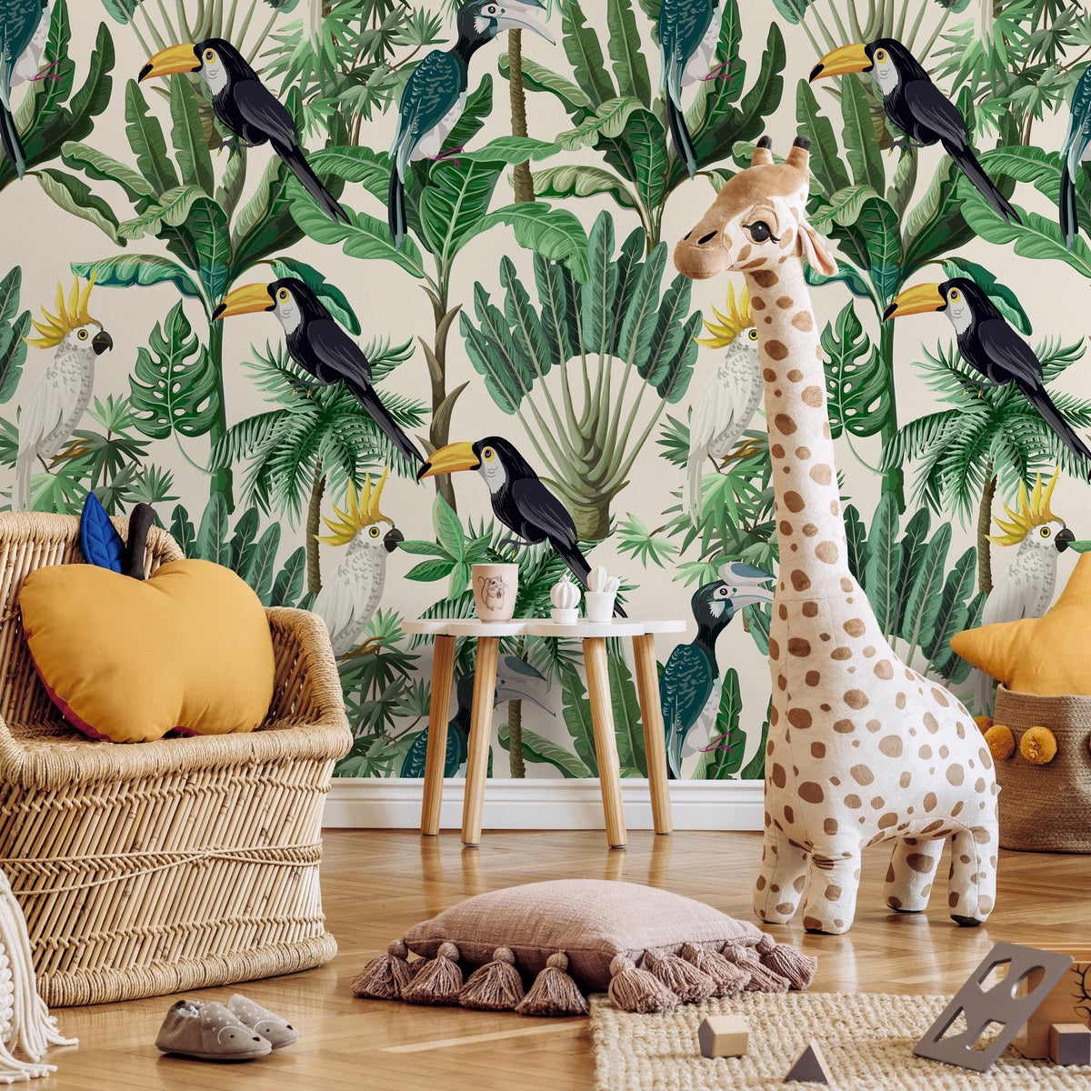 Exotic birds and plants wallpaper vintage style exotic vinyl for vegetation leaves - E003