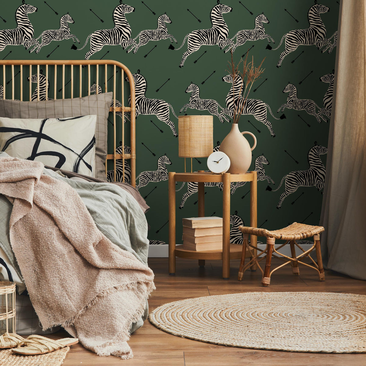 Zebra wallpaper, peel and stick wallpaper, green Masai zebra print by Royal Tenenbaums, red zebra wallpaper for home decor - E051