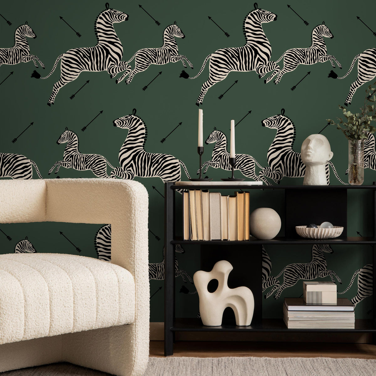 Zebra wallpaper, peel and stick wallpaper, green Masai zebra print by Royal Tenenbaums, red zebra wallpaper for home decor - E051