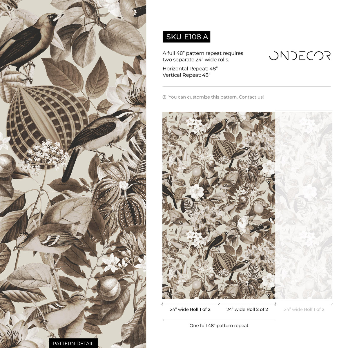 Botanical Removable Wallpaper, Nature Colors Wall Mural - E108 A