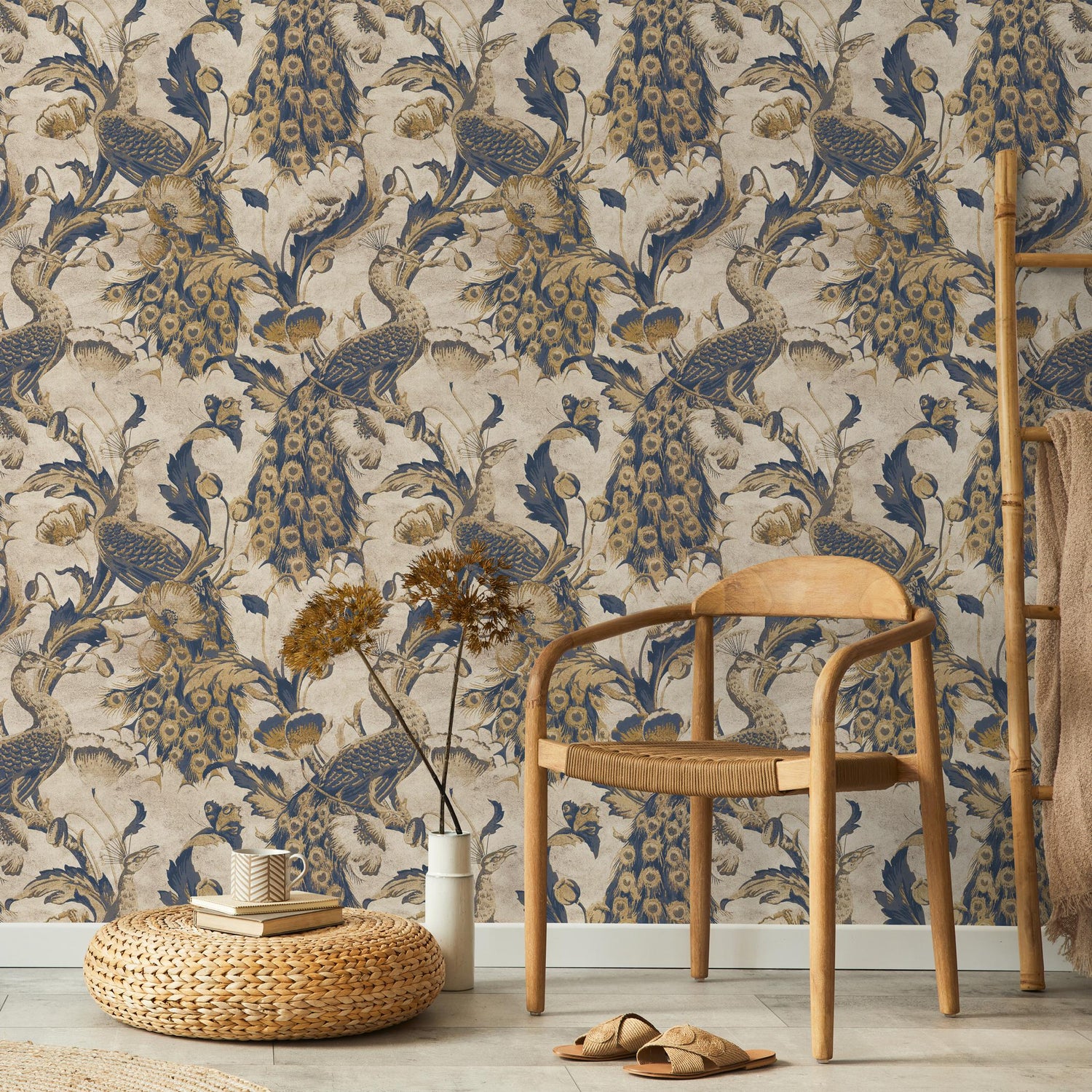 Floral Wallpaper Peacock Wallpaper Peel and Stick and Traditional Wallpaper - E128 A