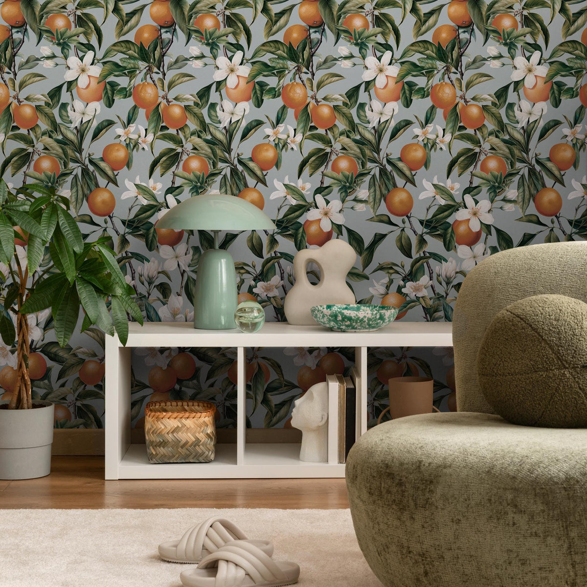 Orange tree wallpaper, Oranges, Fruit wallpaper, Orange blossom wall mural - E098 A