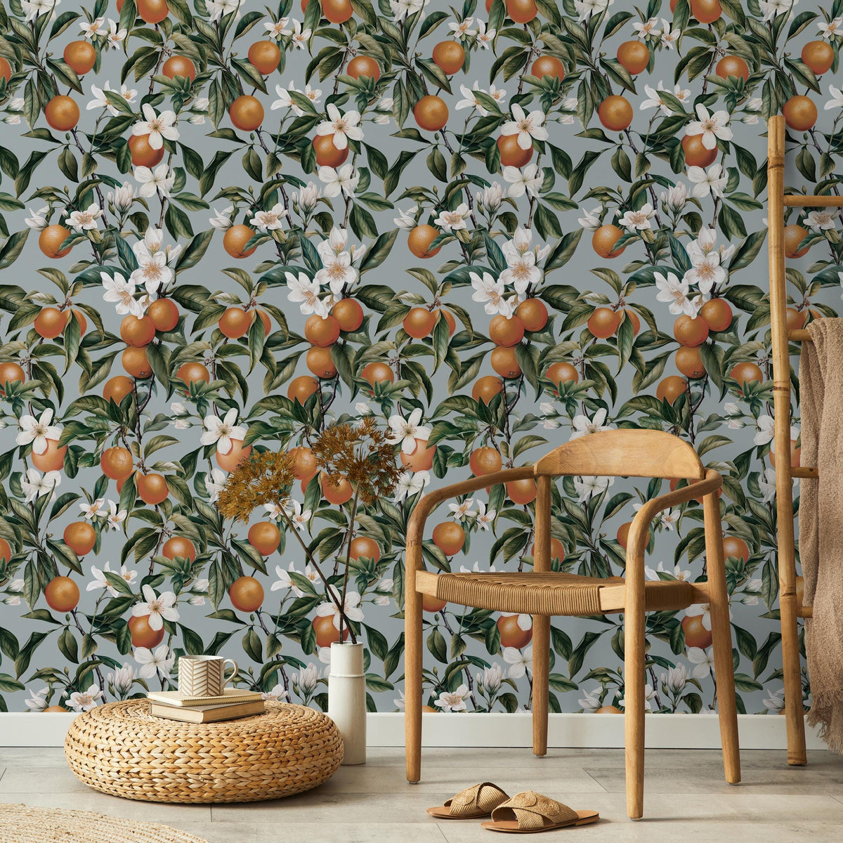 Orange tree wallpaper, Oranges, Fruit wallpaper, Orange blossom wall mural - E098 A