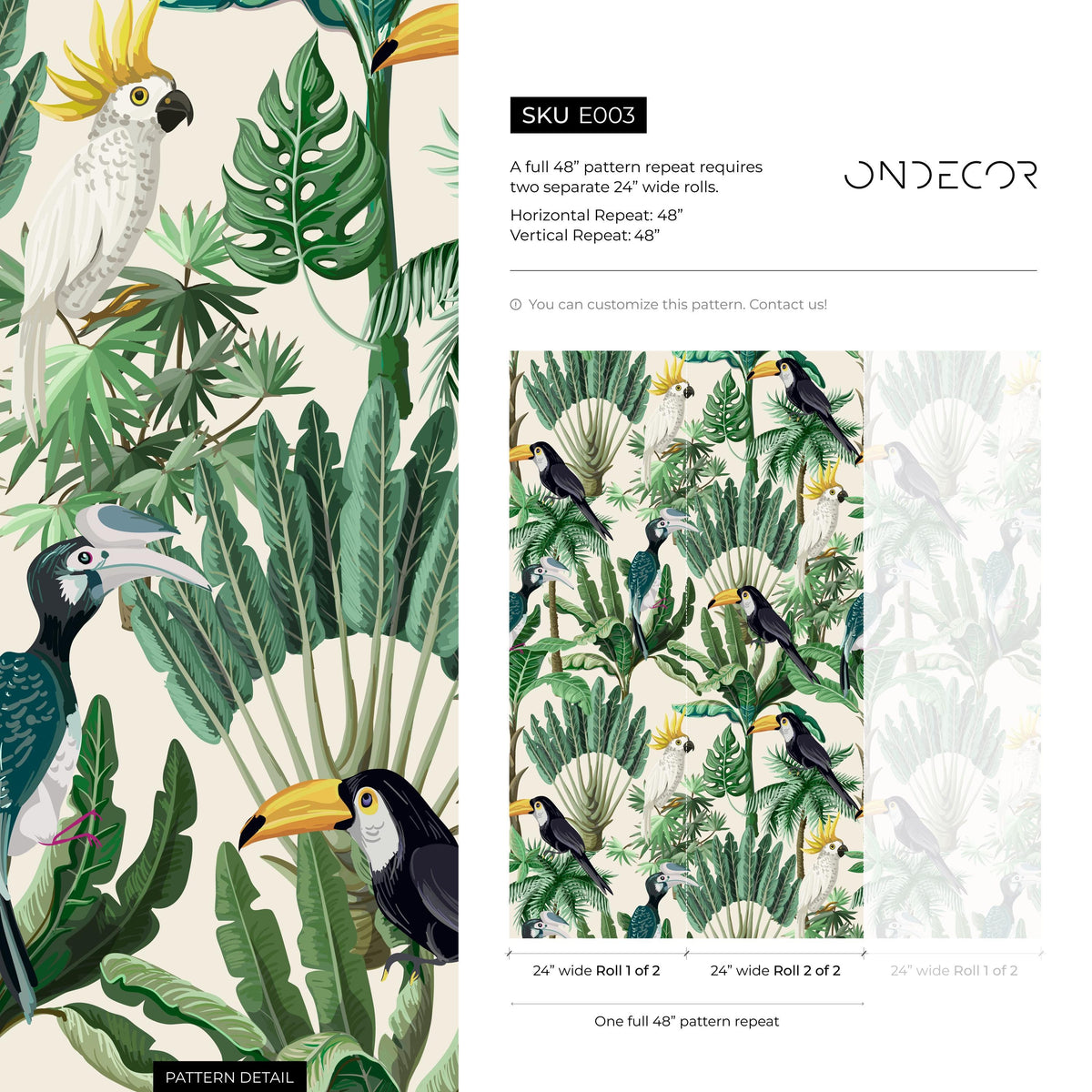 Exotic birds and plants wallpaper vintage style exotic vinyl for vegetation leaves - E003