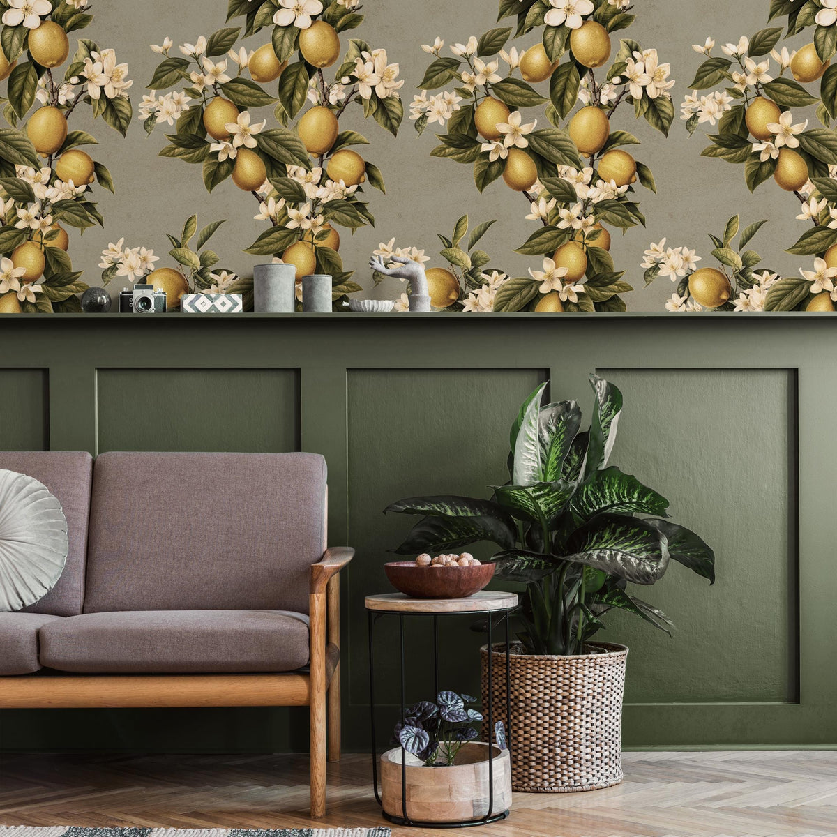 Vintage lemon tree wallpaper, citrus wallpaper, fruit kitchen wallpaper, Italian-inspired home decor - LEMON - E059 A