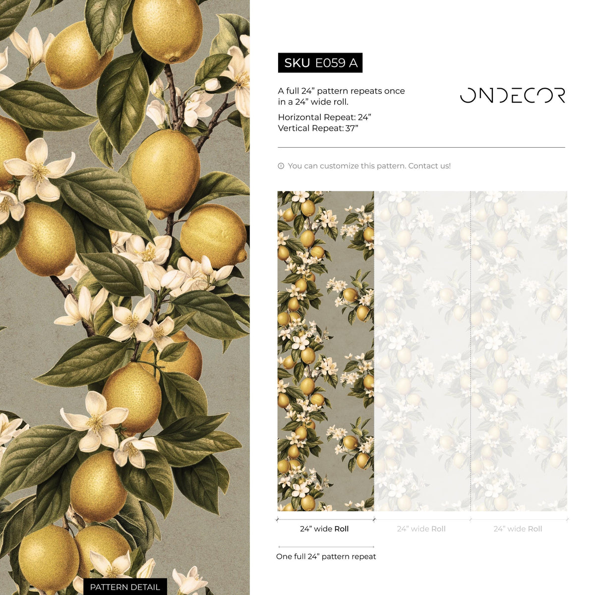 Vintage lemon tree wallpaper, citrus wallpaper, fruit kitchen wallpaper, Italian-inspired home decor - LEMON - E059 A